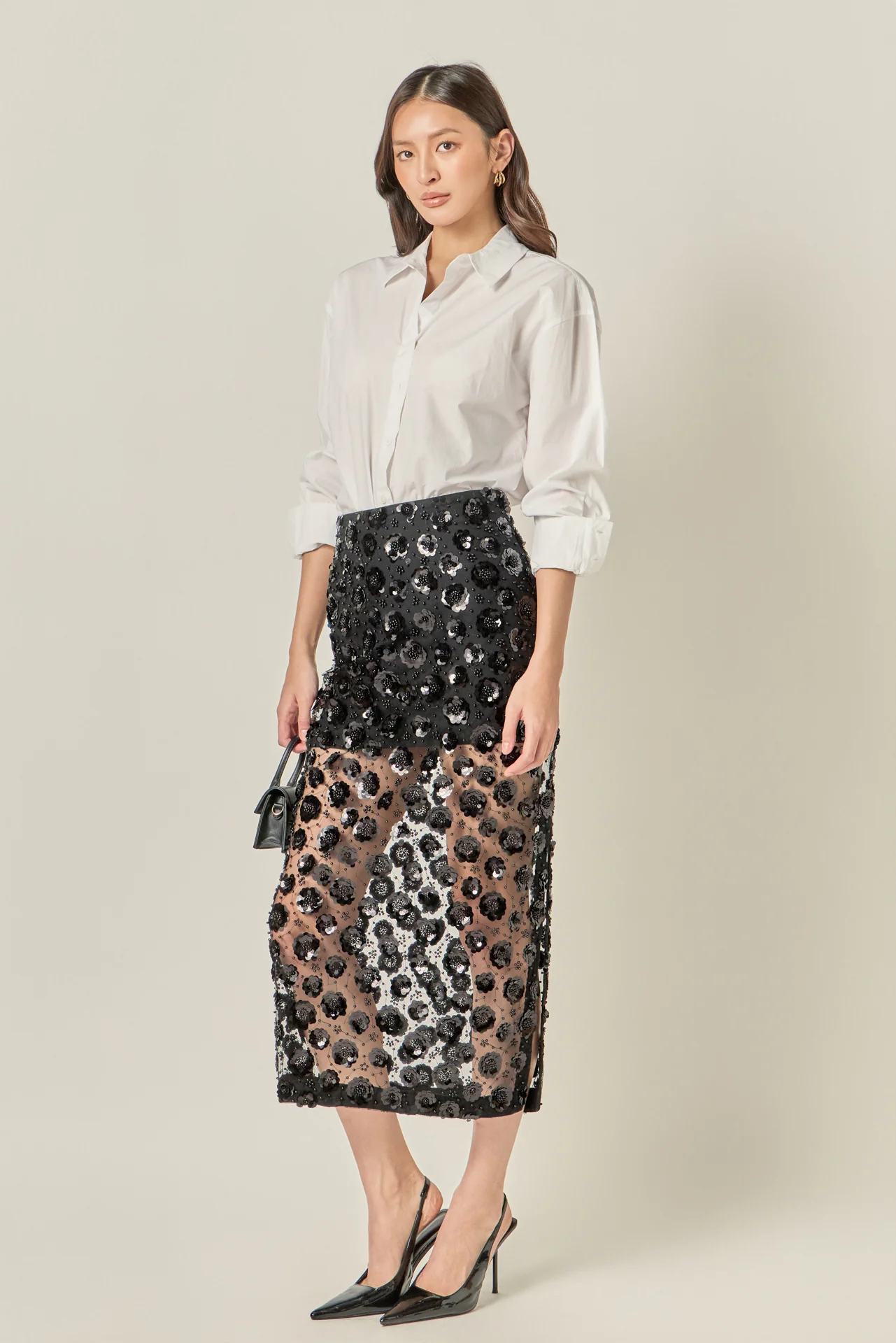 Flower Sequin Sheer Midi Skirt - Image 9