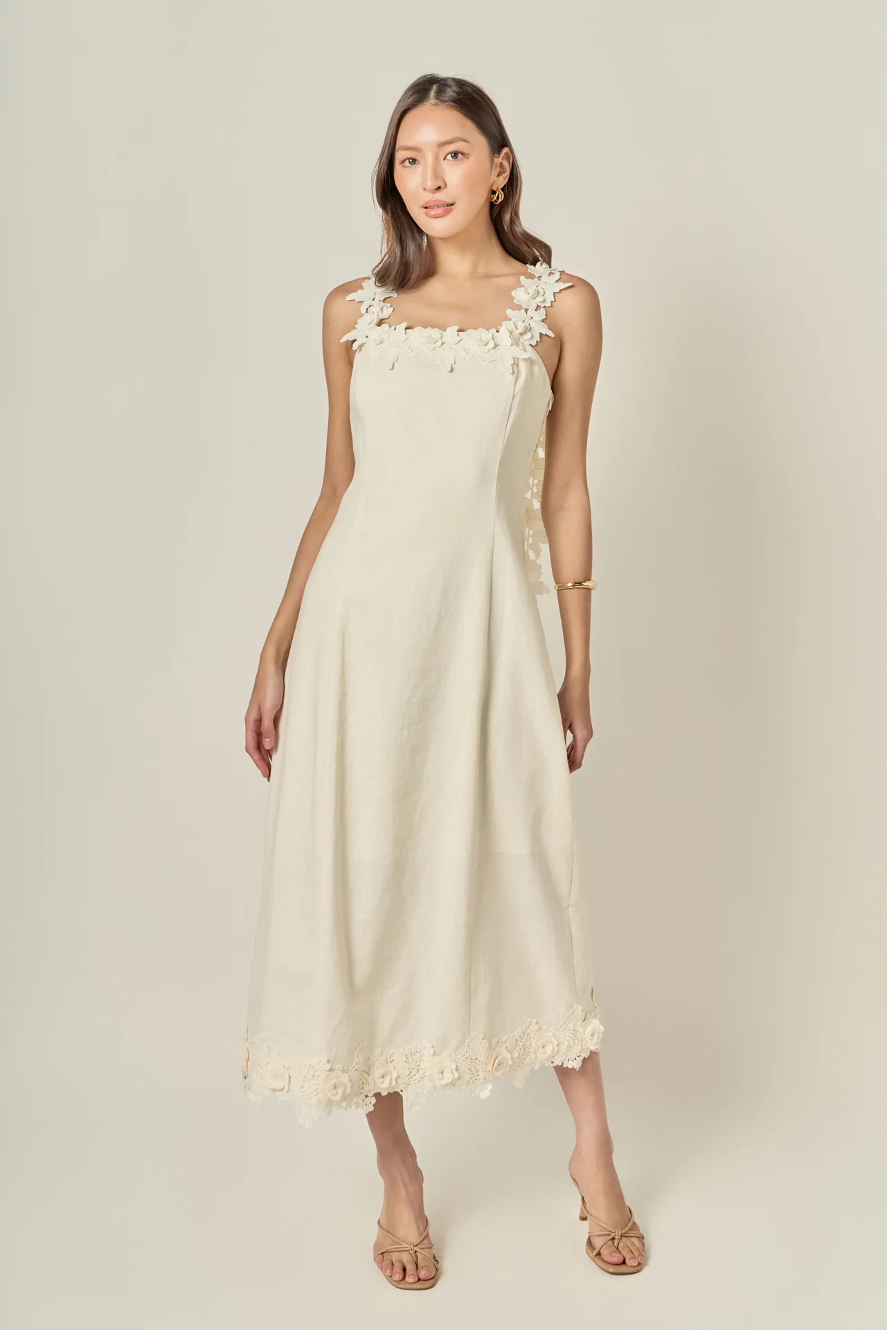 Floral Strap Linen Midi Dress - Image 10