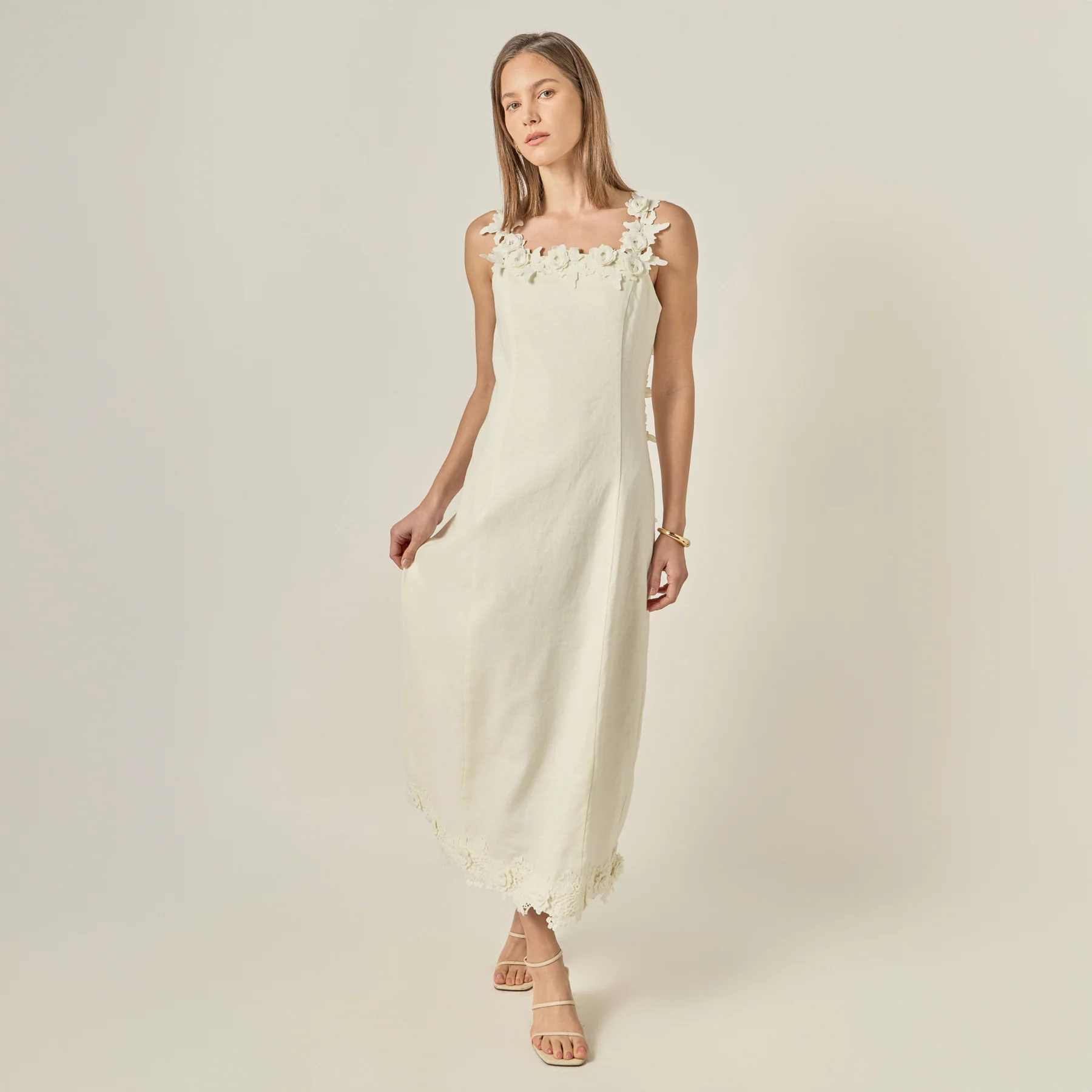 Floral Strap Linen Midi Dress - Image 11