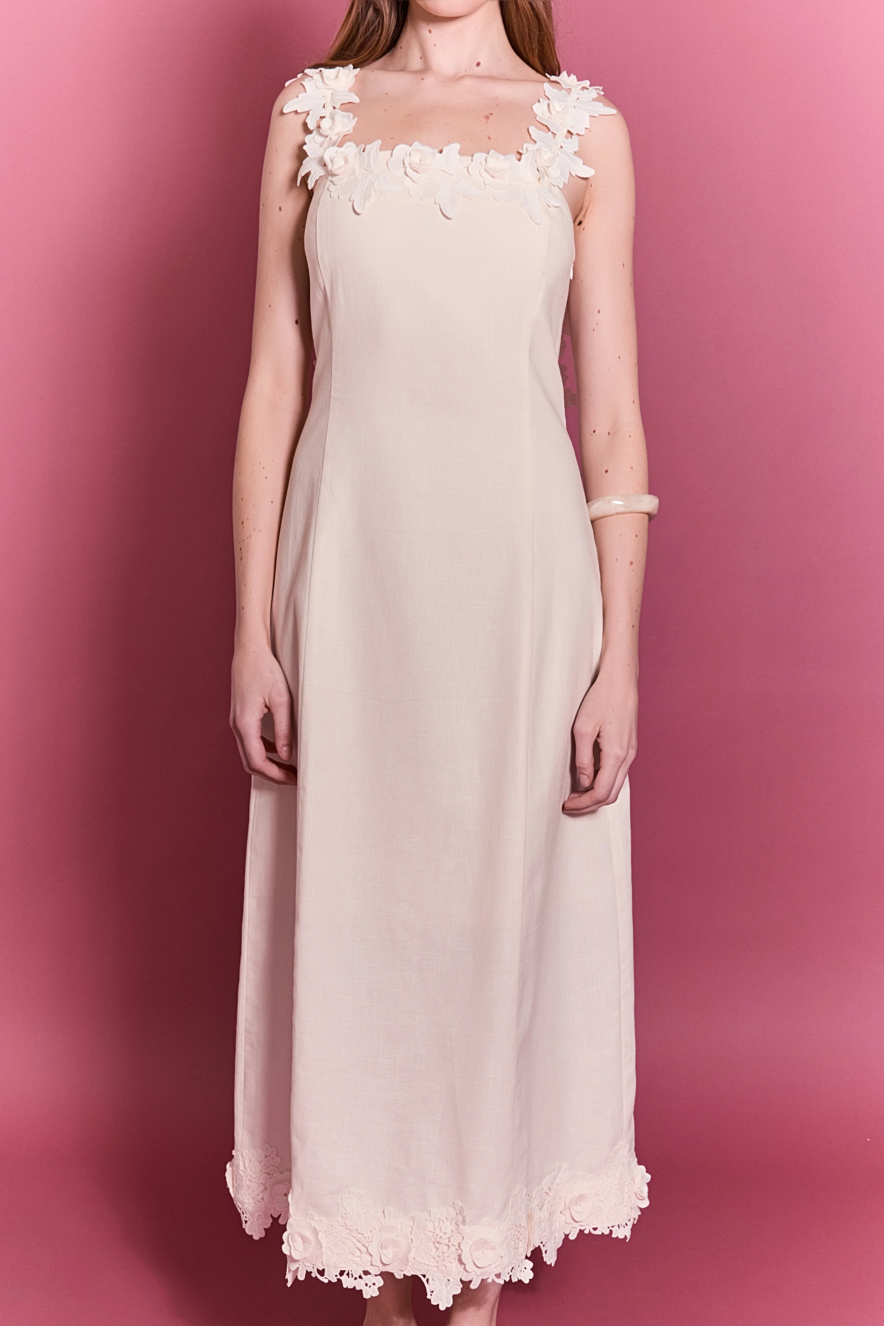 Floral Strap Linen Midi Dress - Image 2