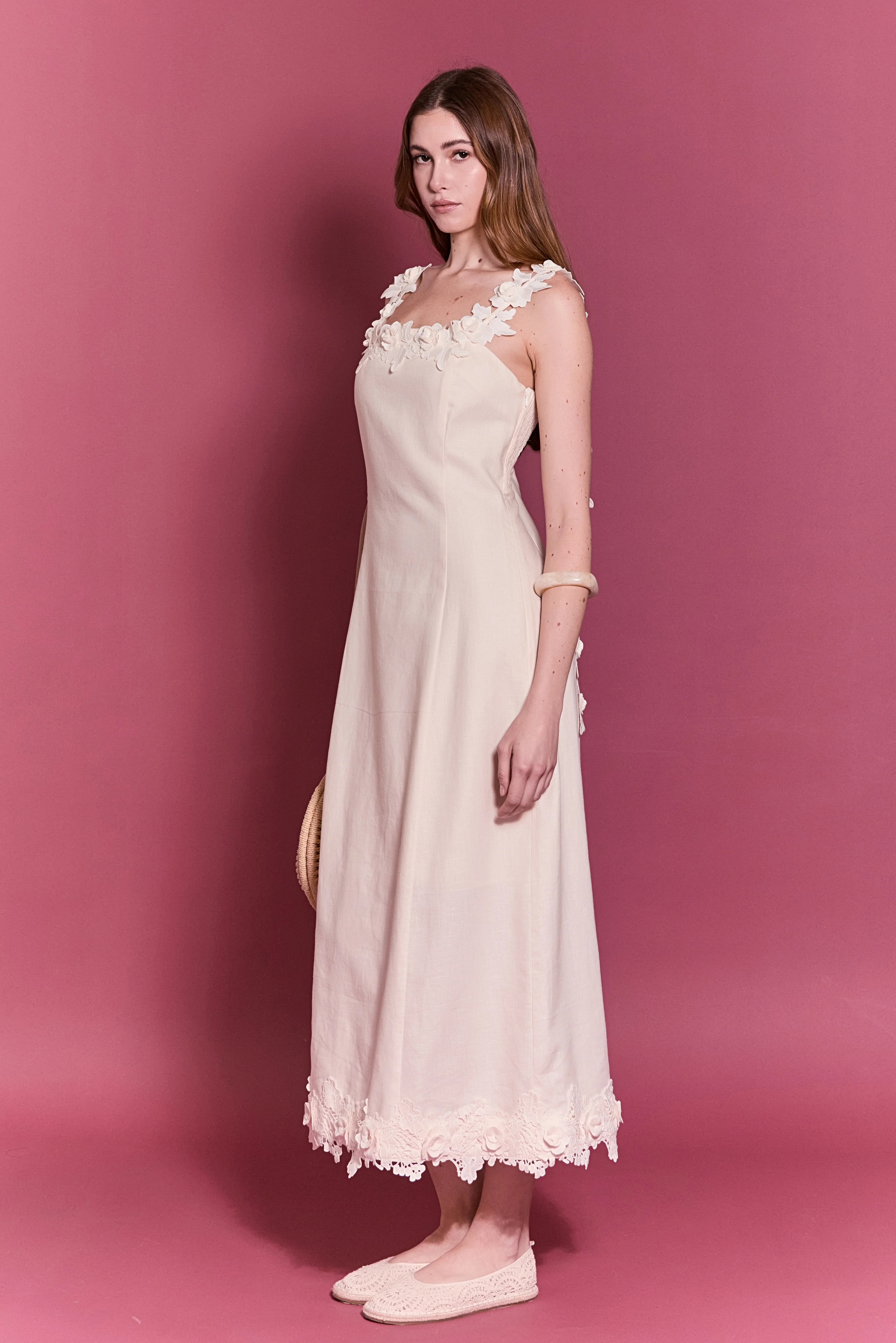 Floral Strap Linen Midi Dress - Image 5