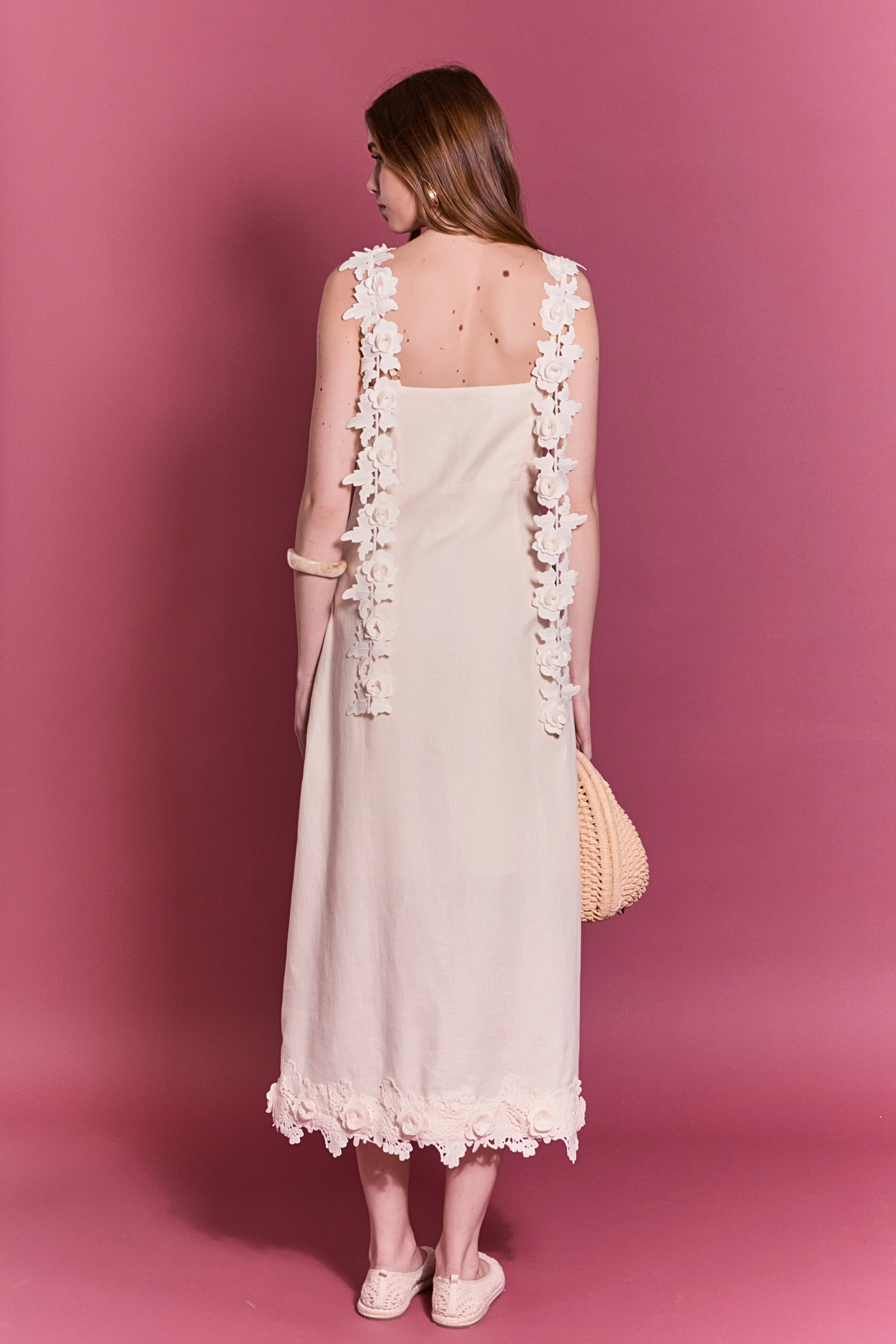Floral Strap Linen Midi Dress - Image 6