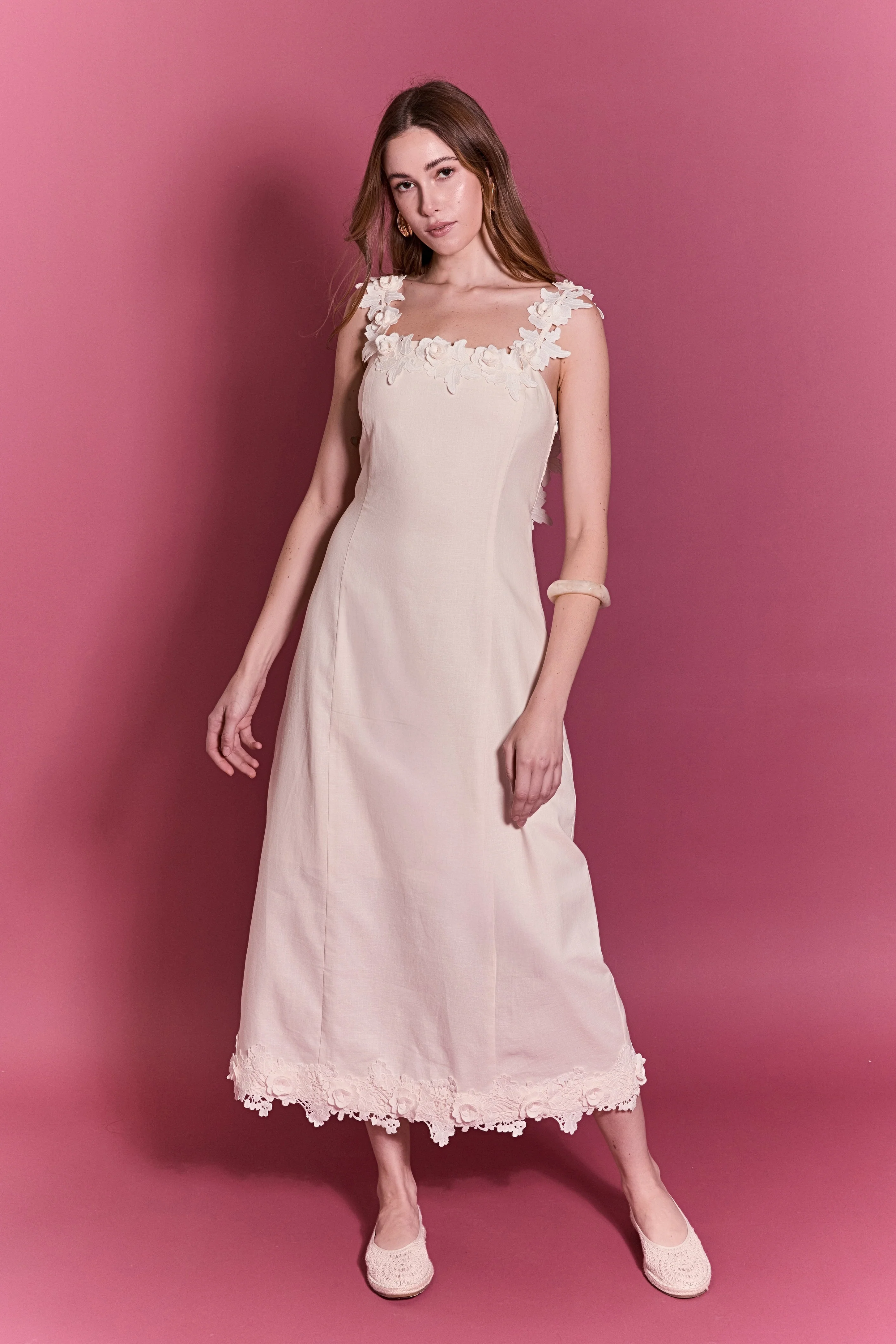 Floral Strap Linen Midi Dress - Image 7