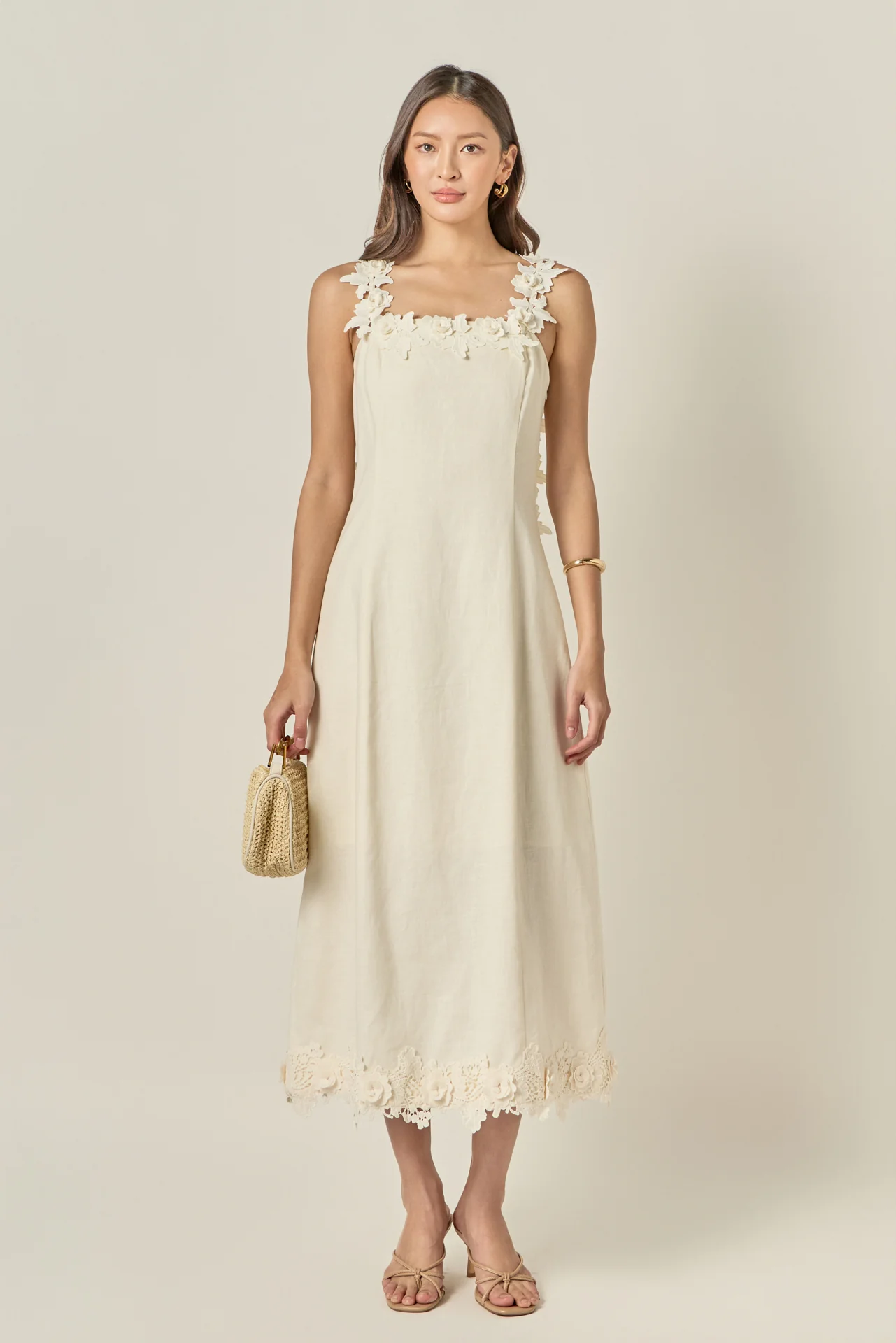 Floral Strap Linen Midi Dress - Image 8
