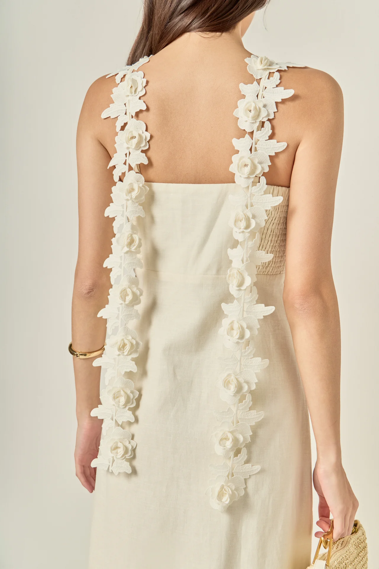 Floral Strap Linen Midi Dress - Image 9