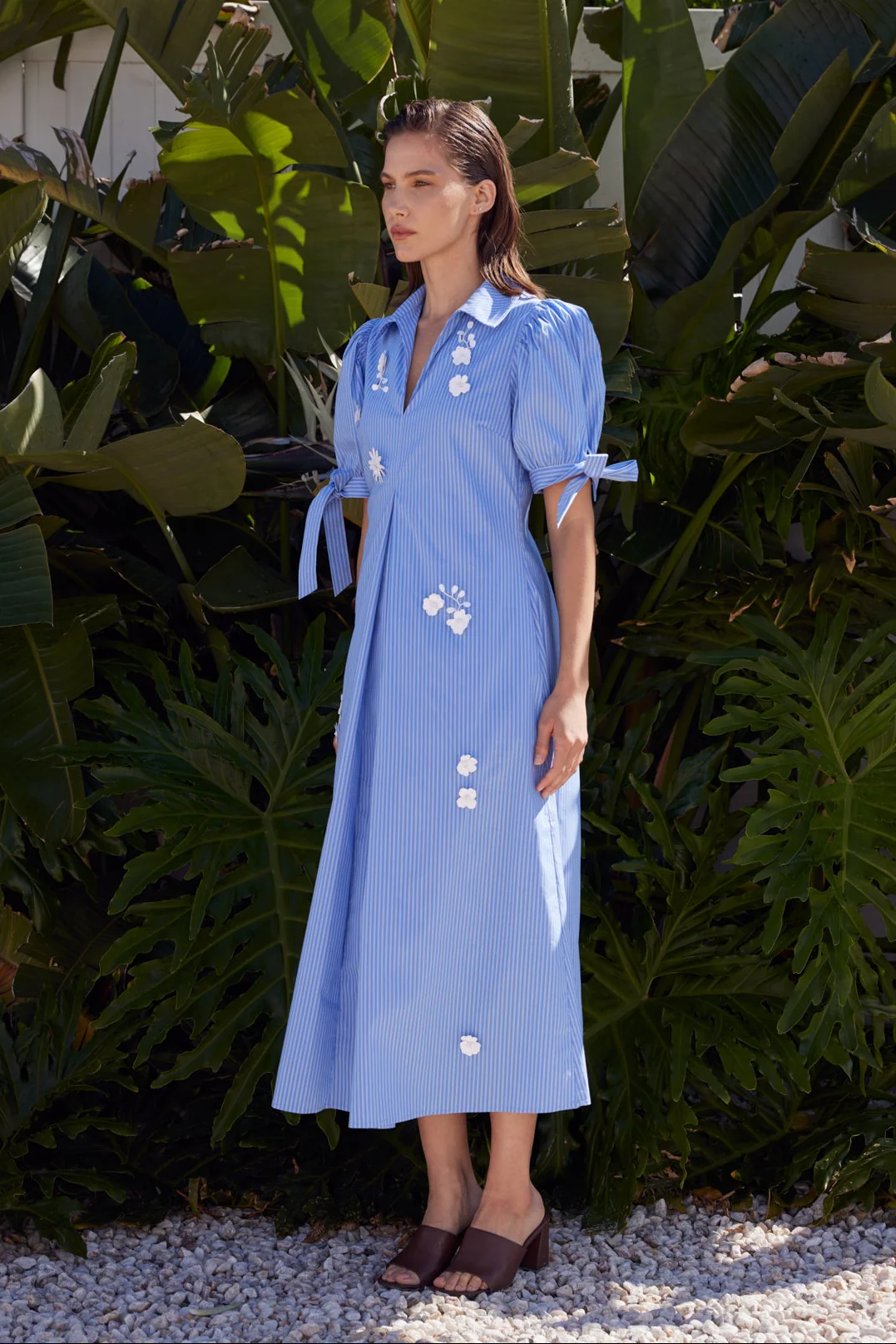 Floral Appliqué Stripe Midi Dress - Image 3