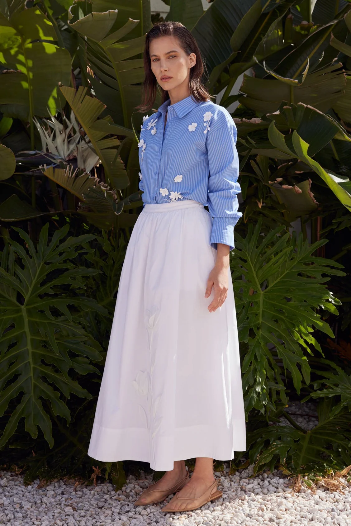 Floral Trim Striped Button-Up Shirt - Image 3