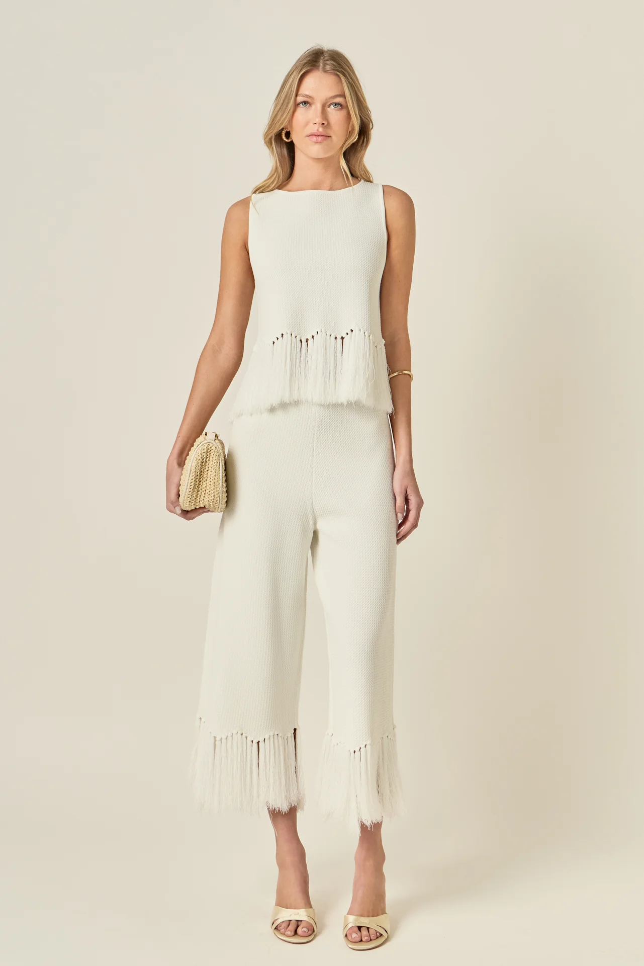 Fringe Detail Knit Wide Leg Pants - Image 6