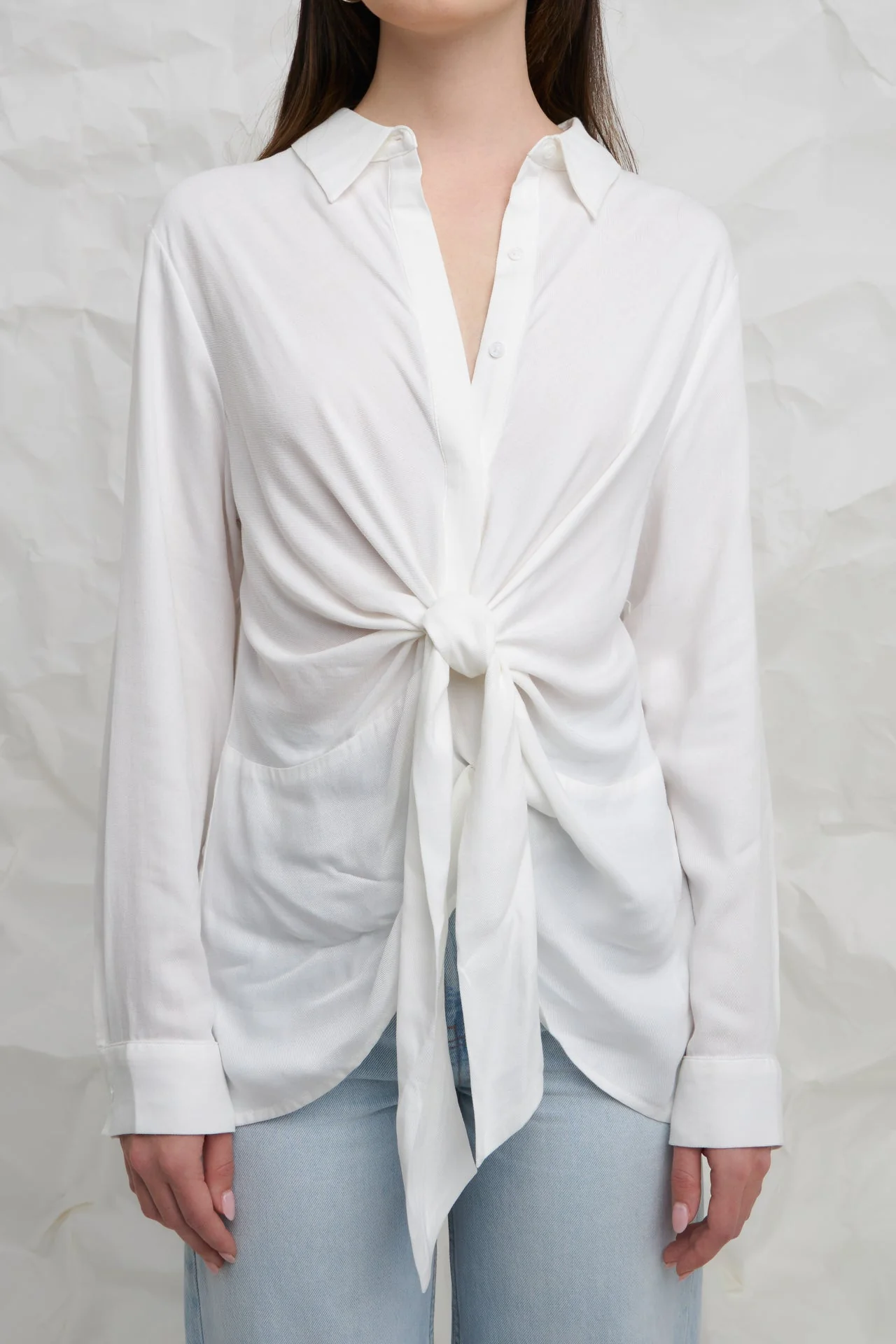 Front Tie Oversized Collared Top - Image 2