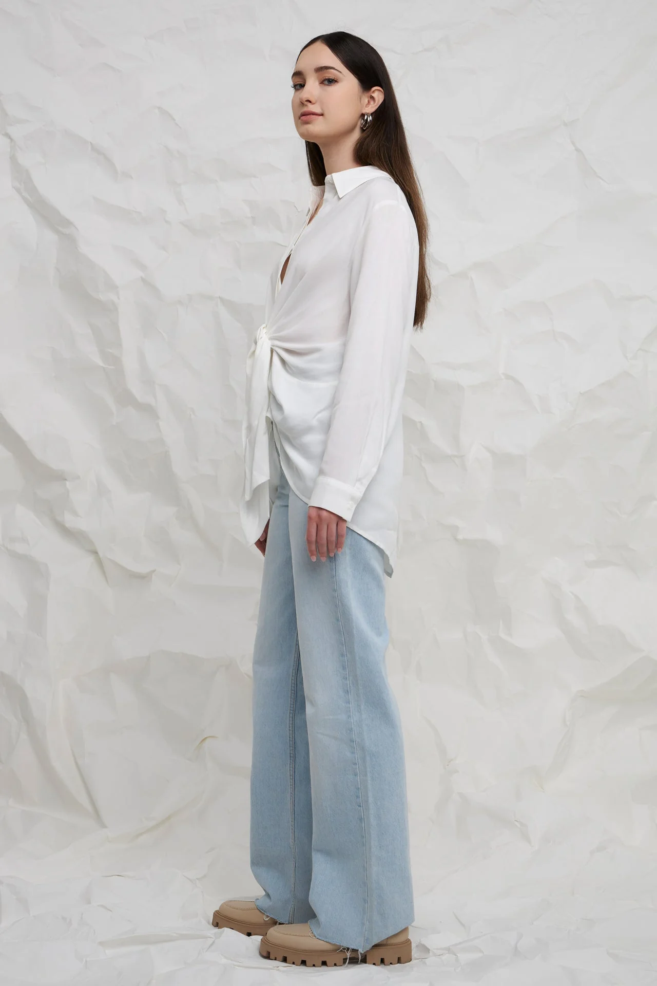 Front Tie Oversized Collared Top - Image 3