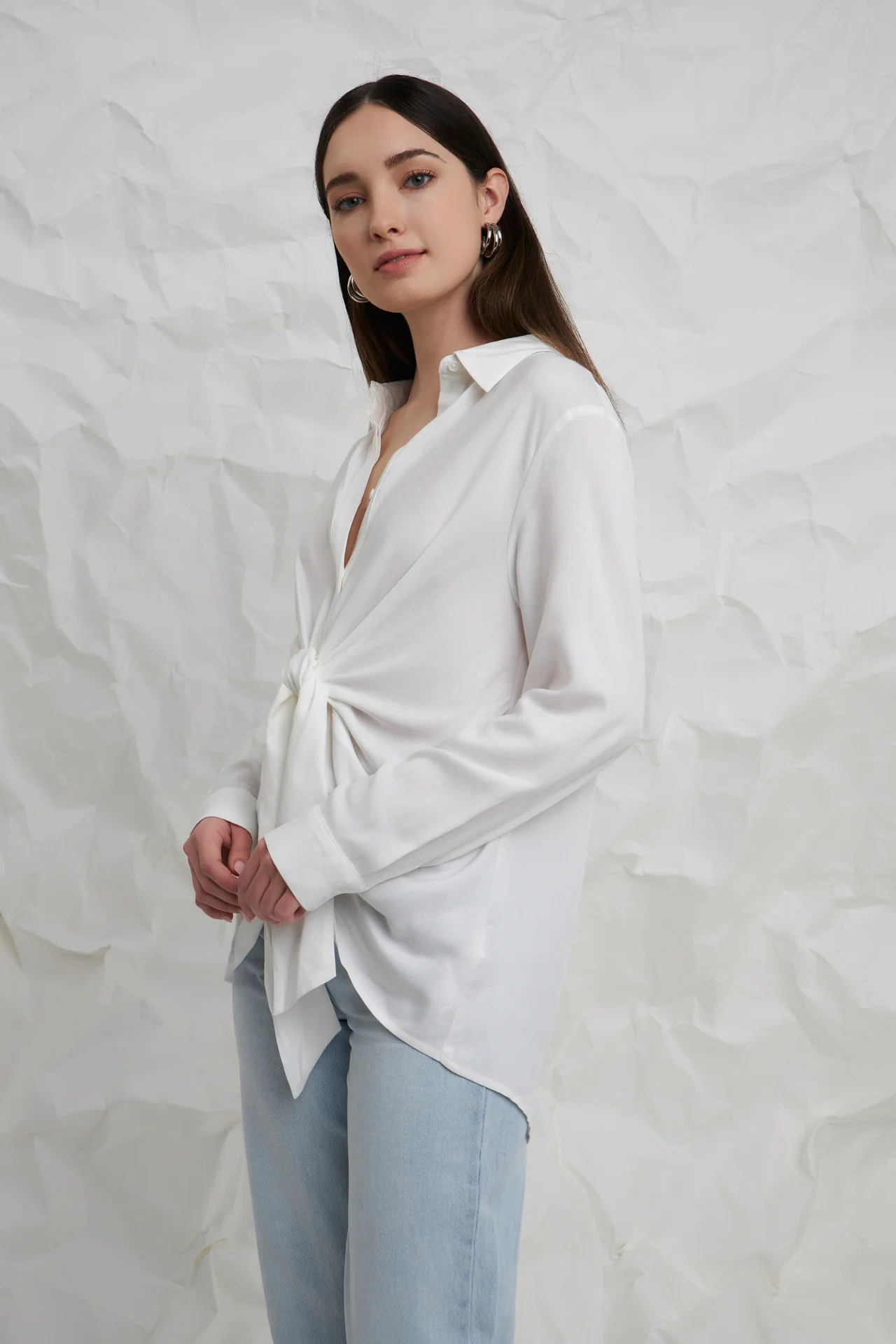 Front Tie Oversized Collared Top - Image 5