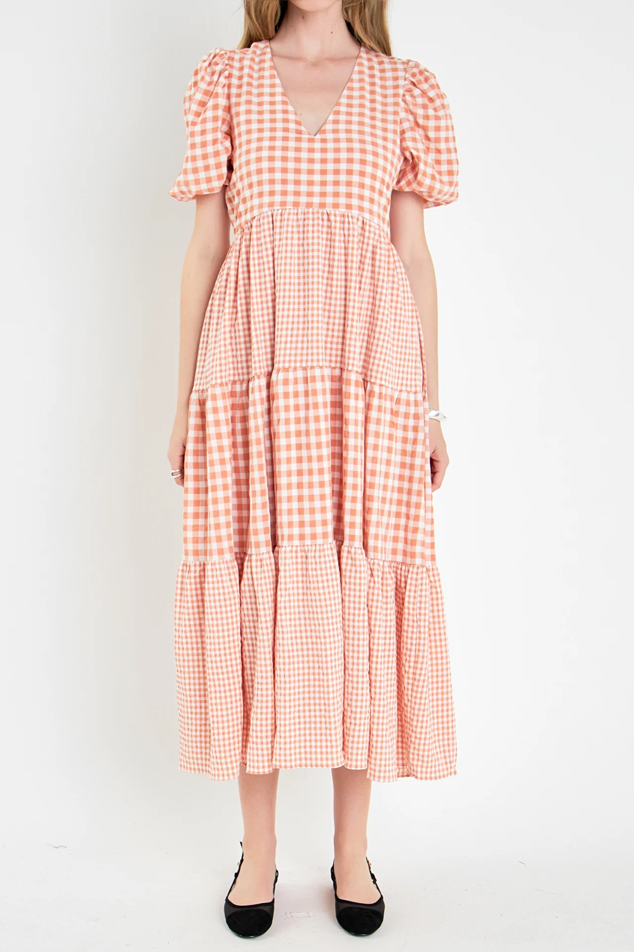 Gingham Check Combination Midi Dress - Image 2