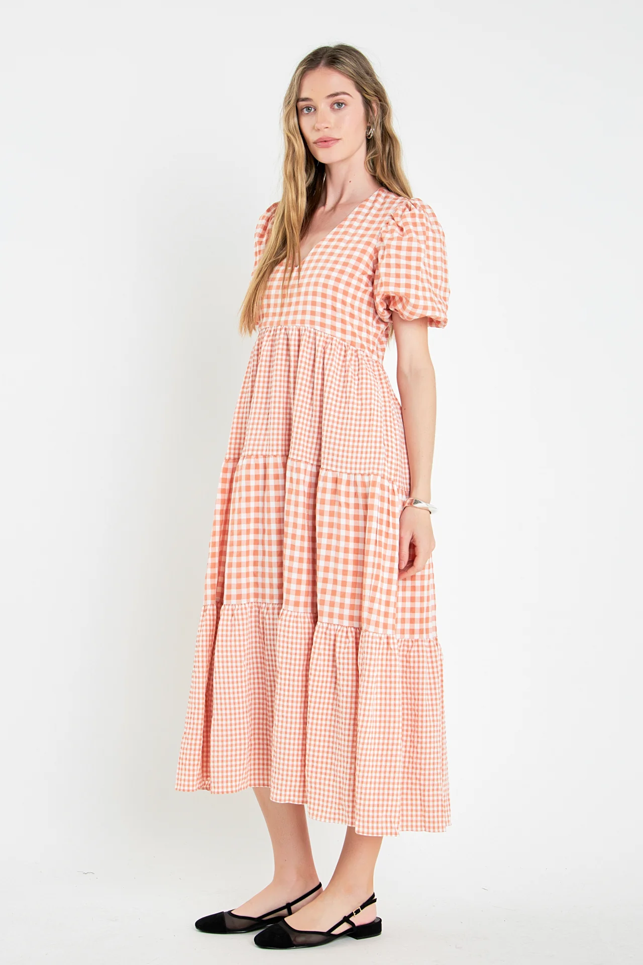 Gingham Check Combination Midi Dress - Image 3