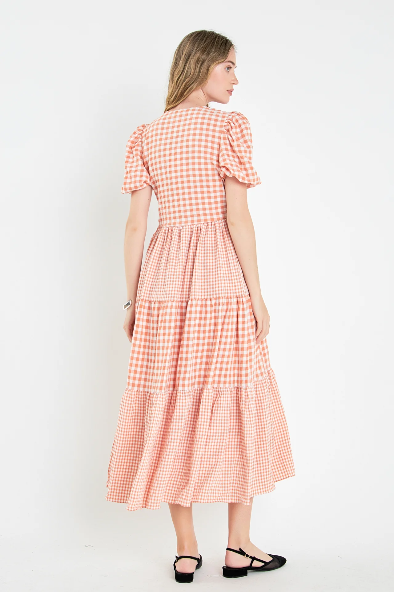 Gingham Check Combination Midi Dress - Image 4