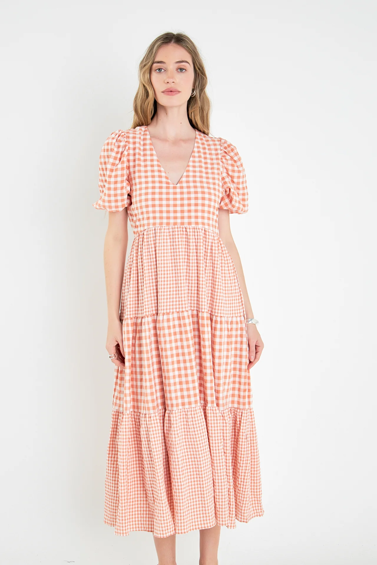 Gingham Check Combination Midi Dress - Image 5