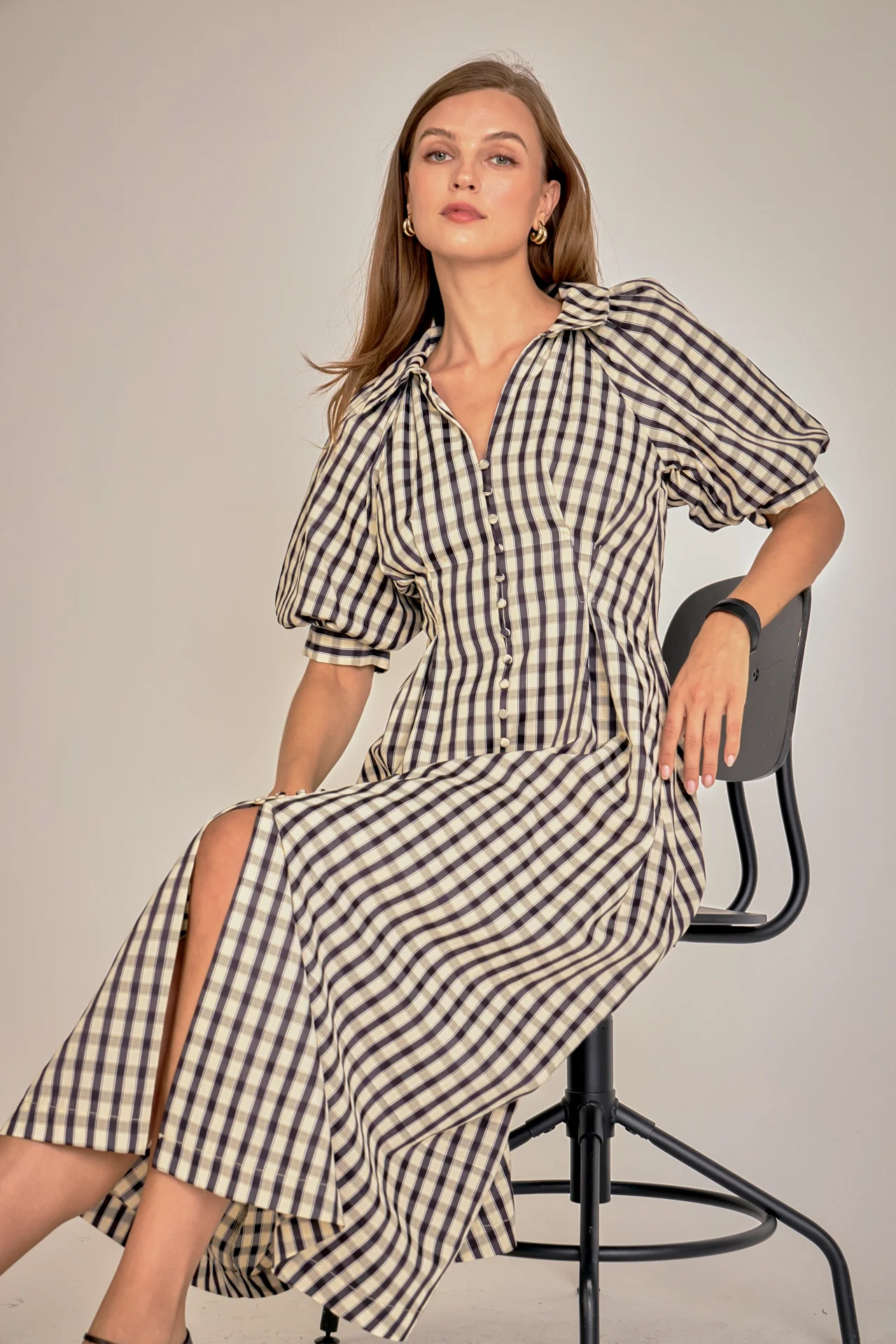 Gingham Check Midi Dress - Image 12