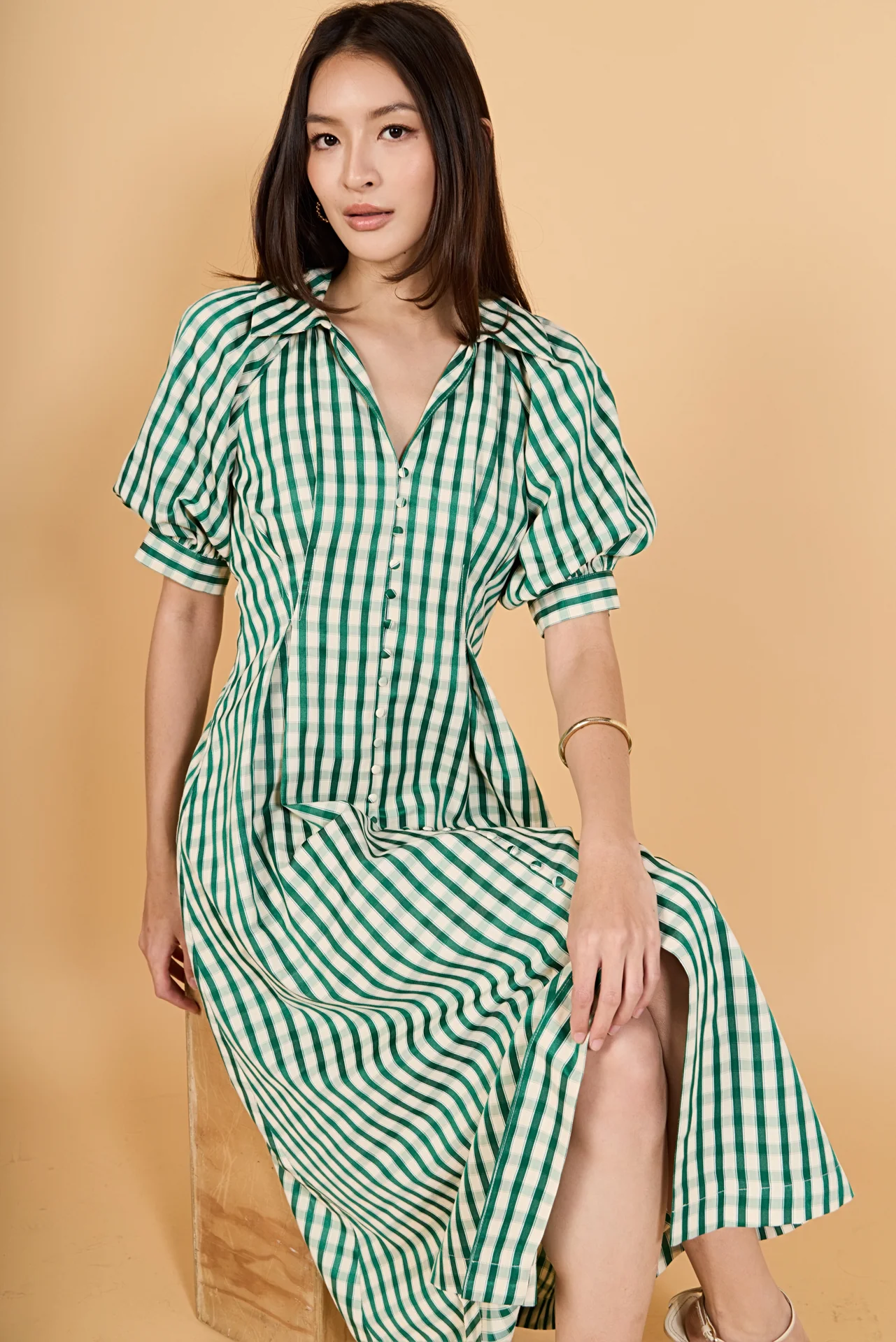 Gingham Check Midi Dress - Image 5