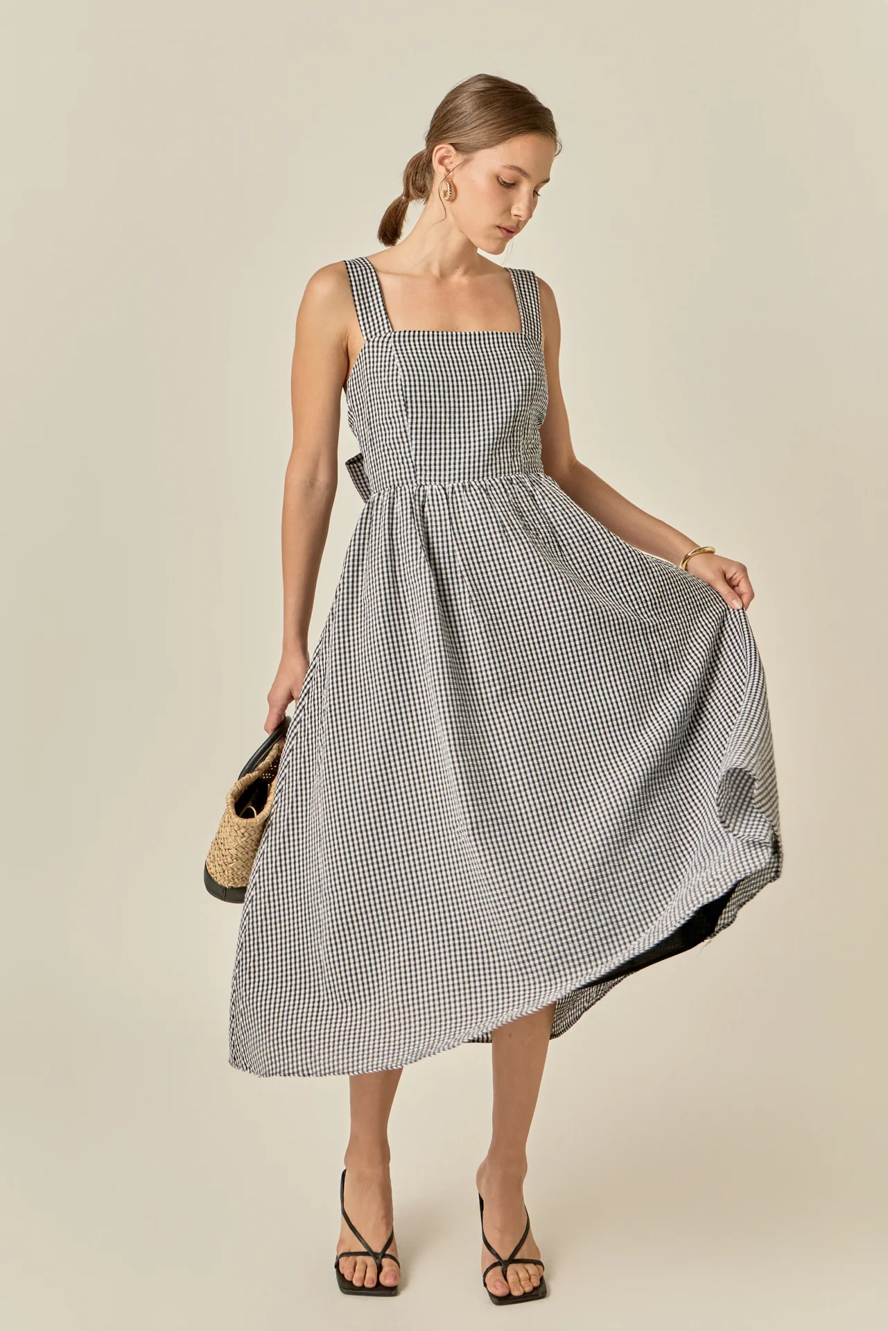 Gingham Check Square Neck Dress - Image 13