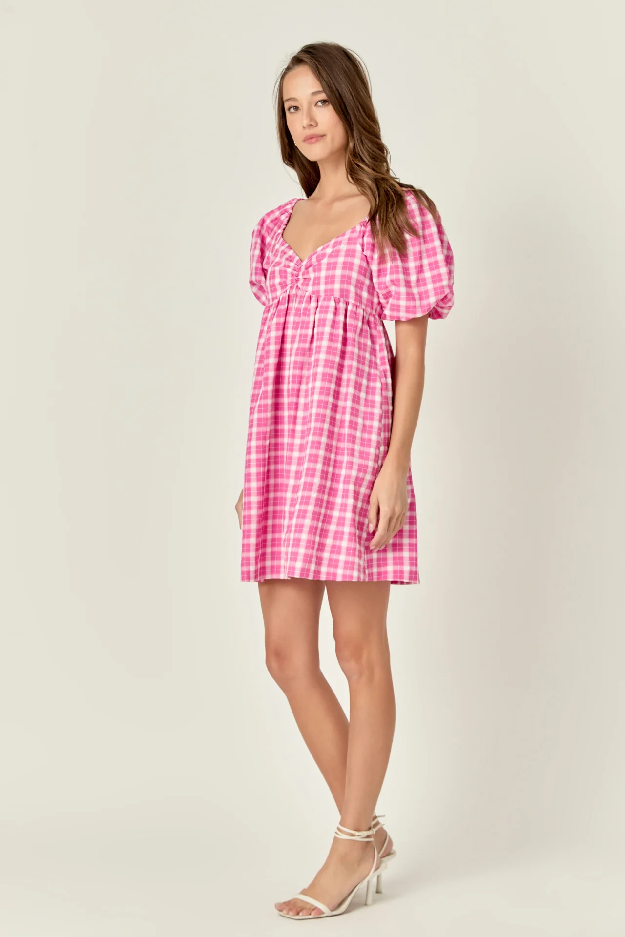 Gingham Linen Sweetheart Baby Doll Dress - Image 3