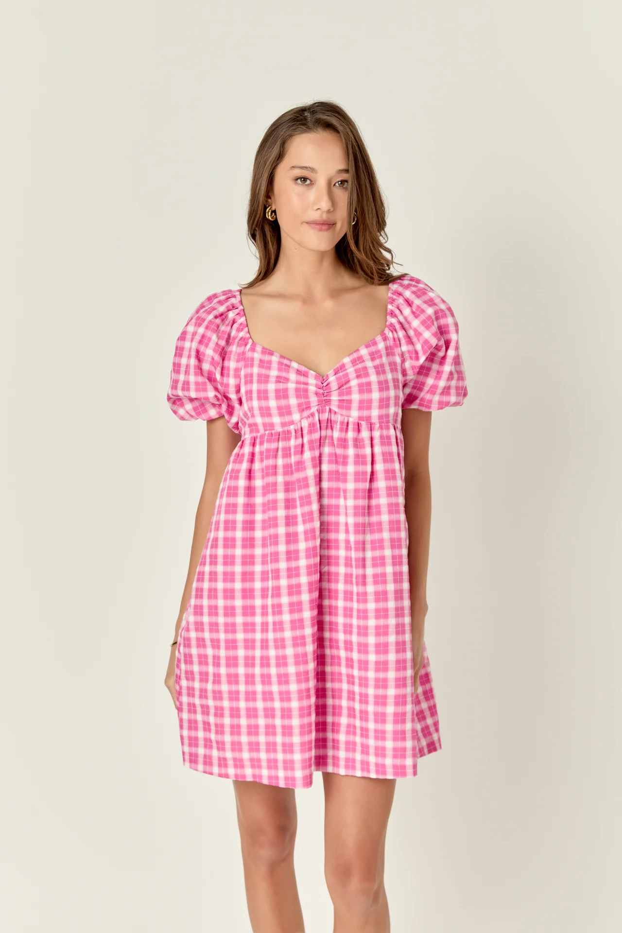 Gingham Linen Sweetheart Baby Doll Dress - Image 5
