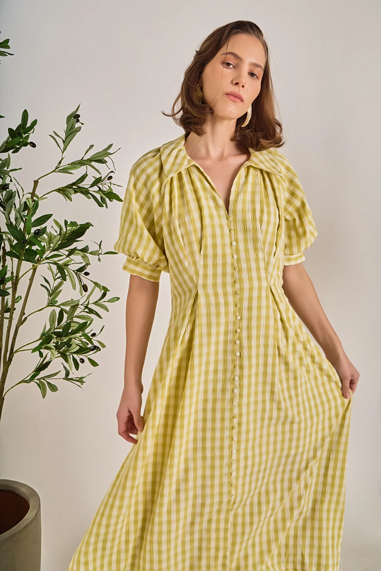 Gingham Puff Sleeve Dress - Image 6