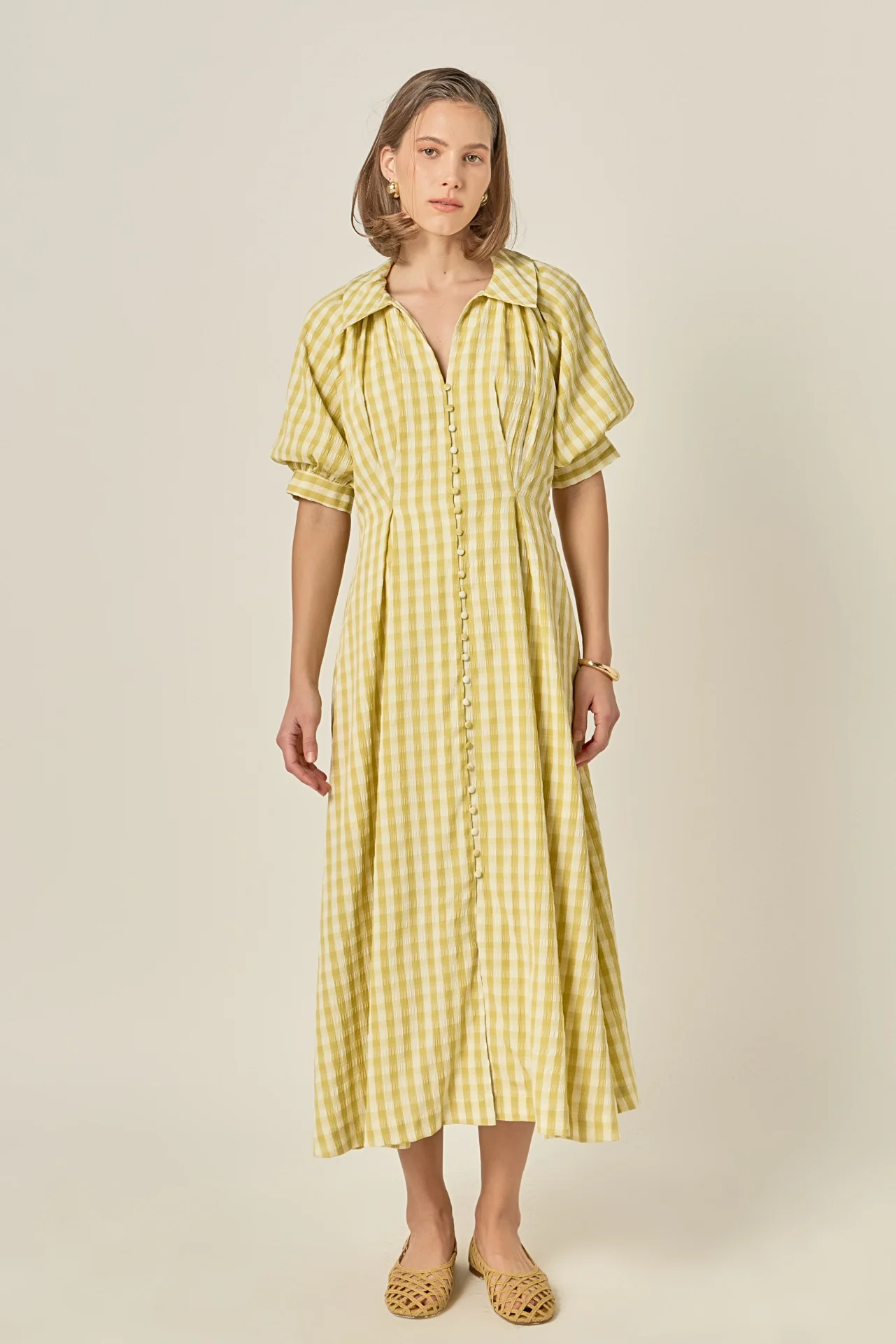 Gingham Puff Sleeve Dress - Image 7