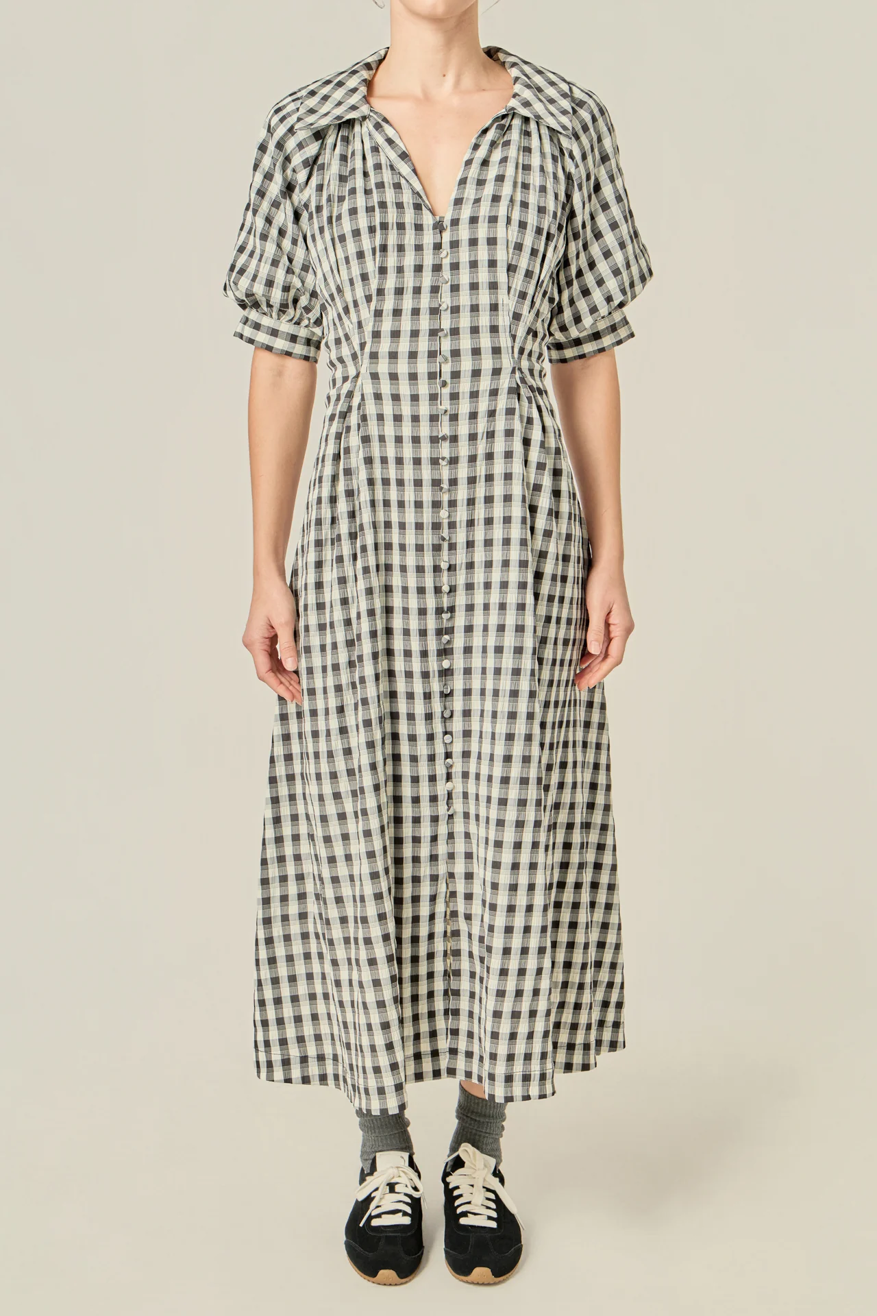 Gingham Puff Sleeve Dress - Image 9