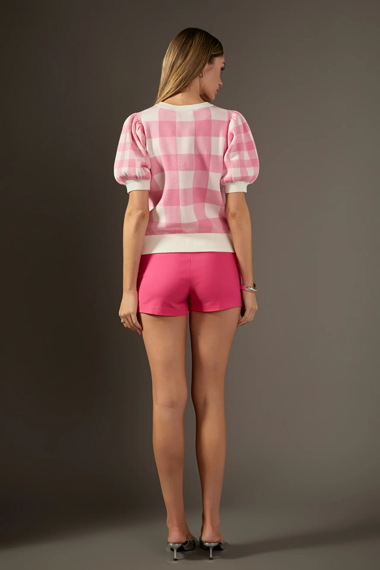 Gingham Puff Sleeve Knit Top - Image 9