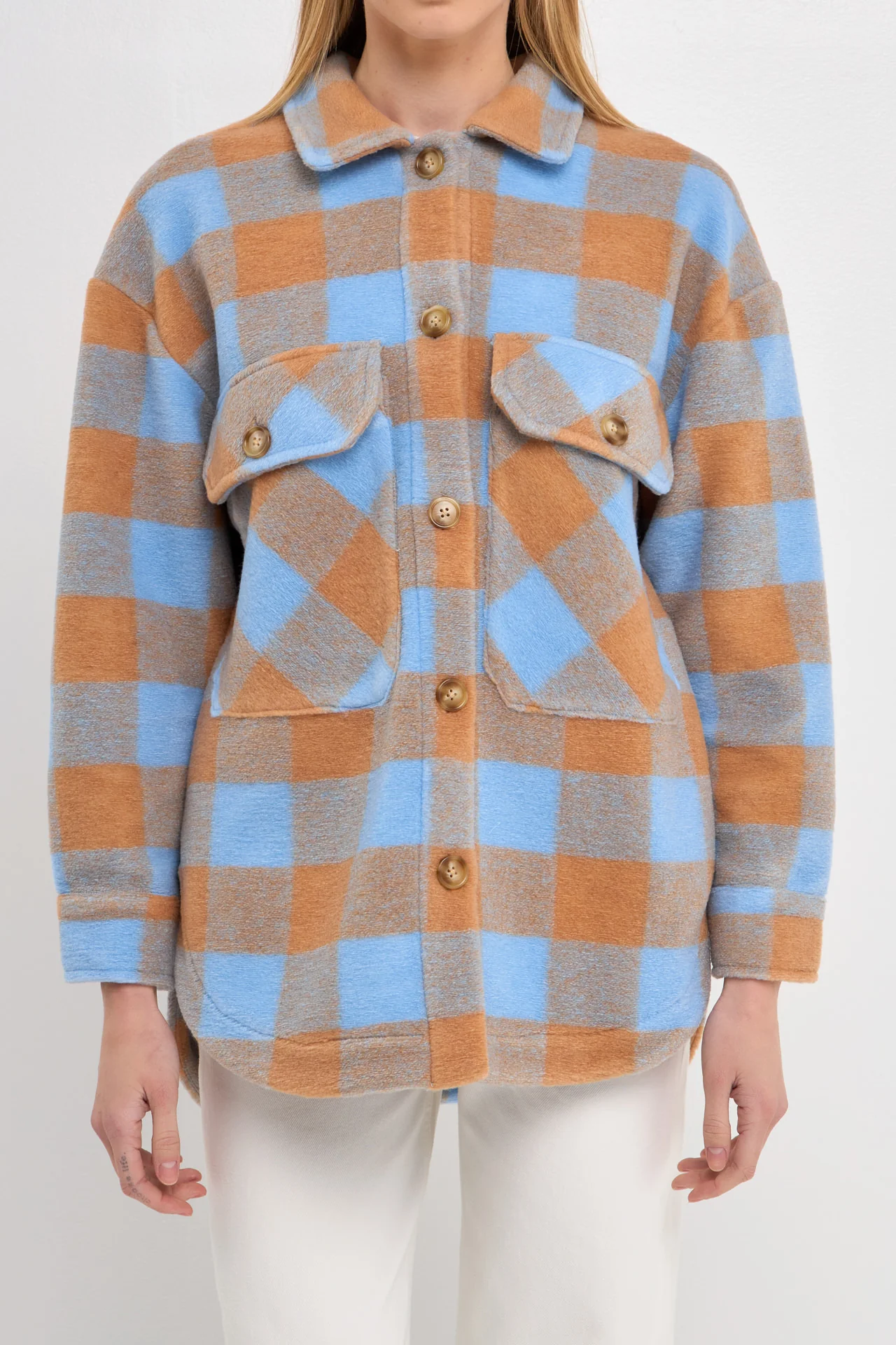 Gingham Shacket with Front Double Pockets - Image 2