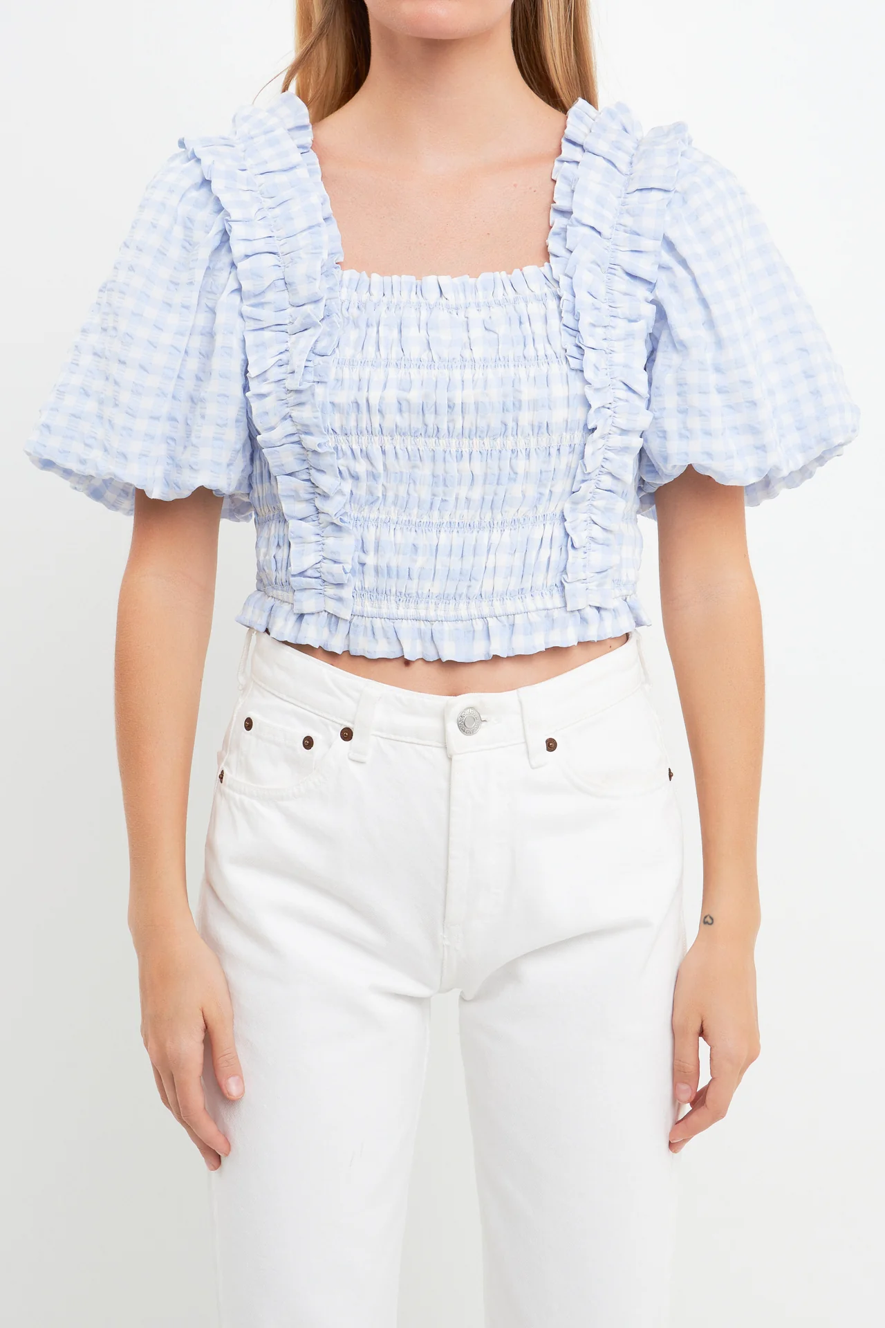 Gingham Smocked Puff Sleeve Top - Image 2