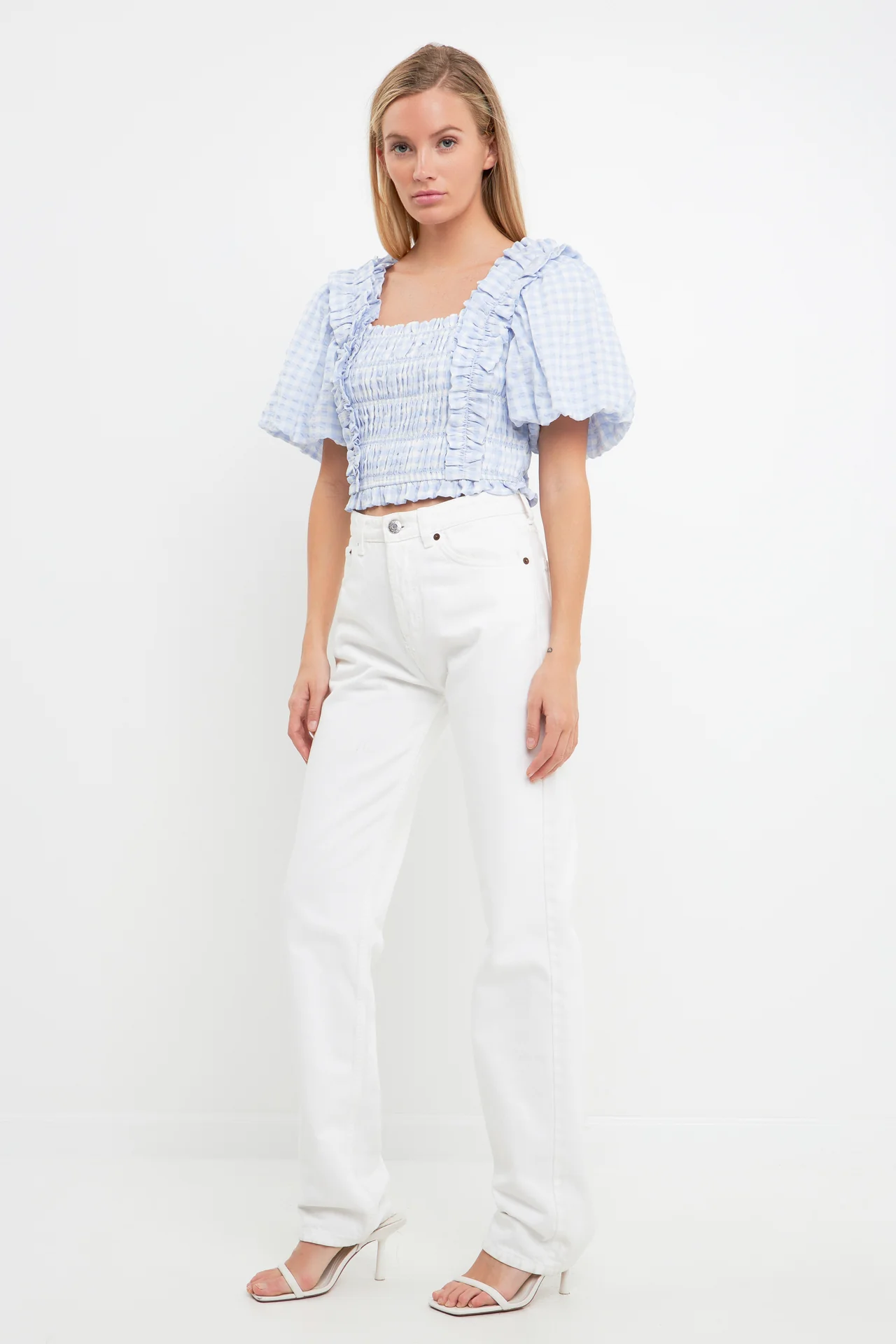 Gingham Smocked Puff Sleeve Top - Image 3