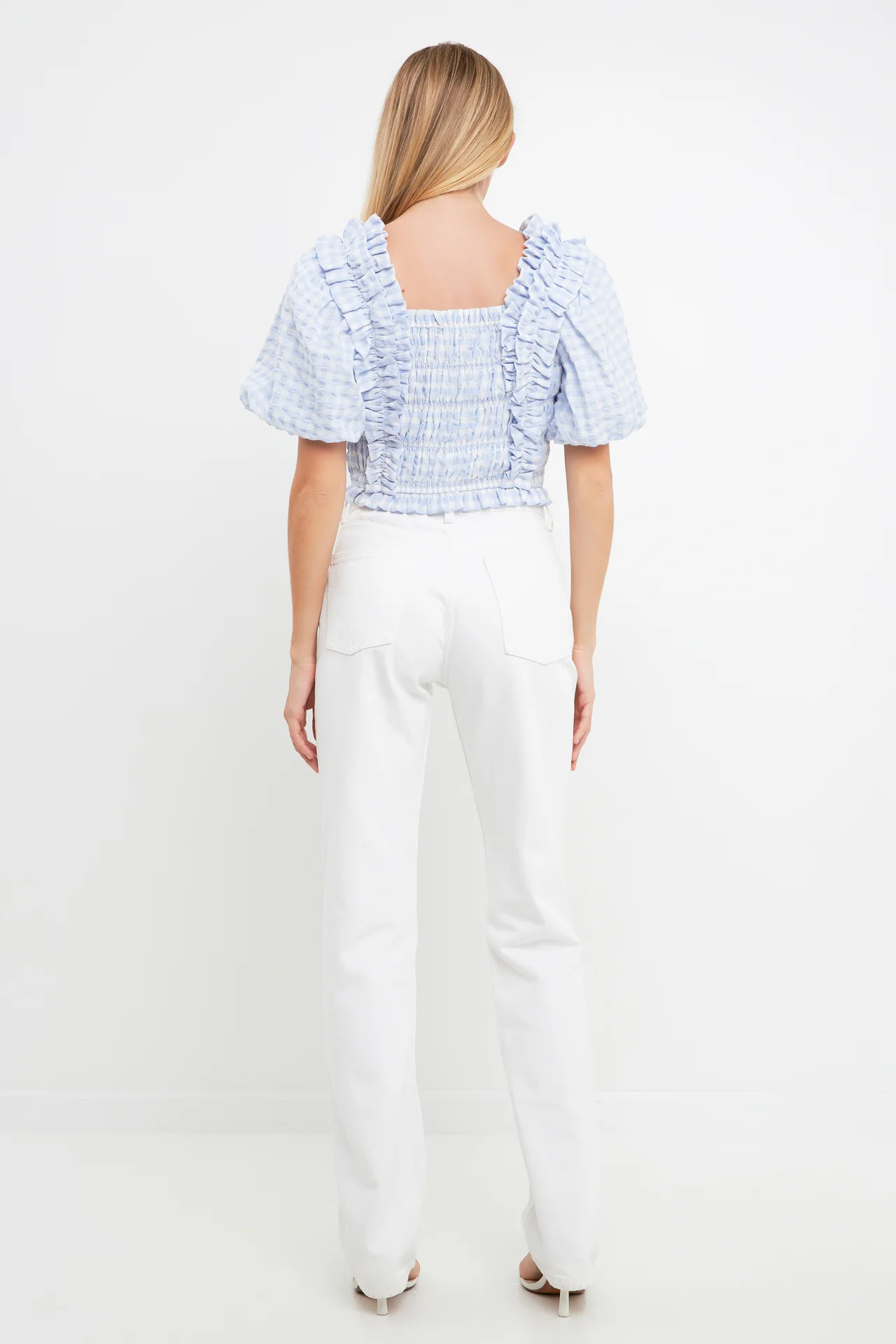 Gingham Smocked Puff Sleeve Top - Image 4
