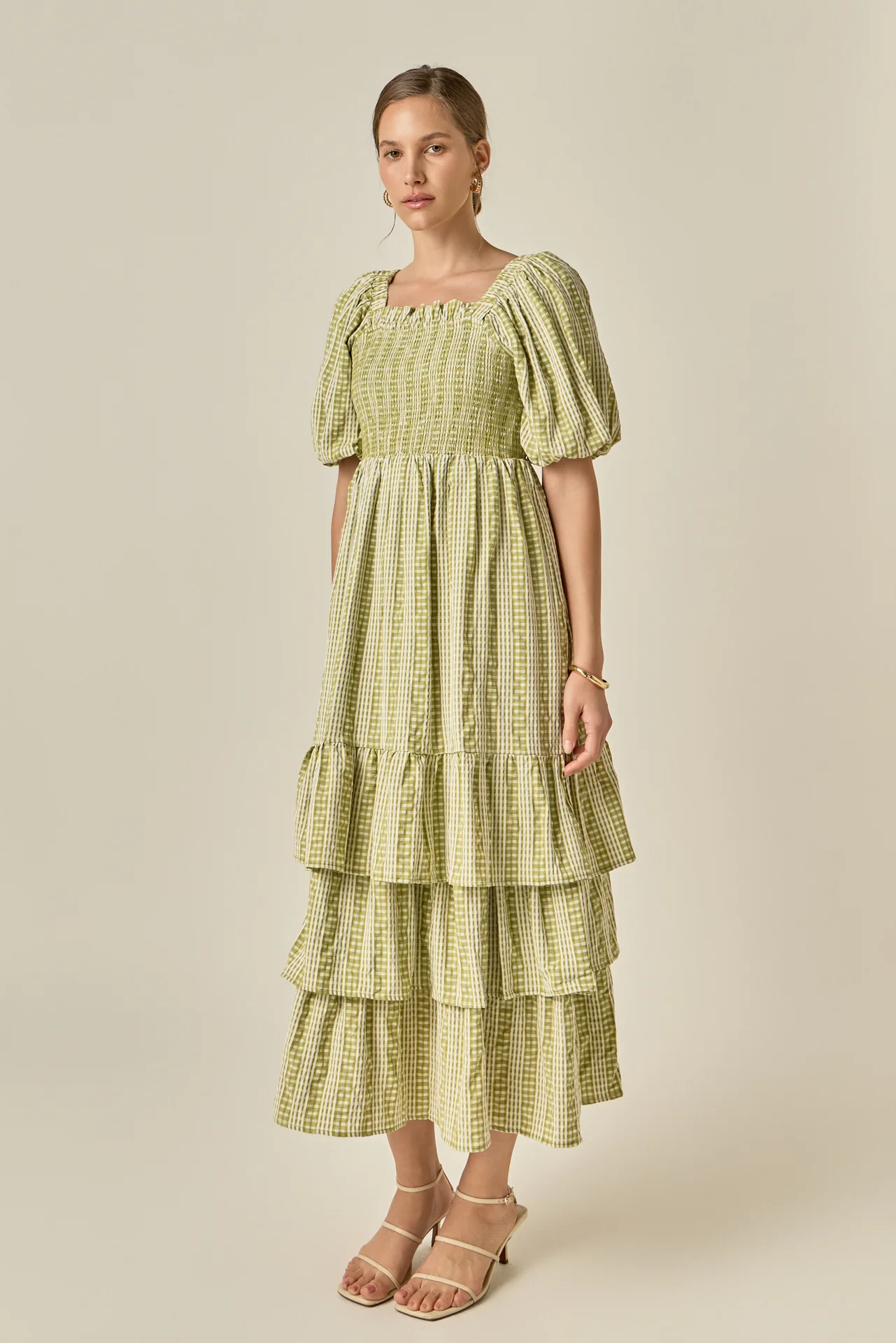 Gingham Striped Multi Tiered Maxi Dress - Image 4