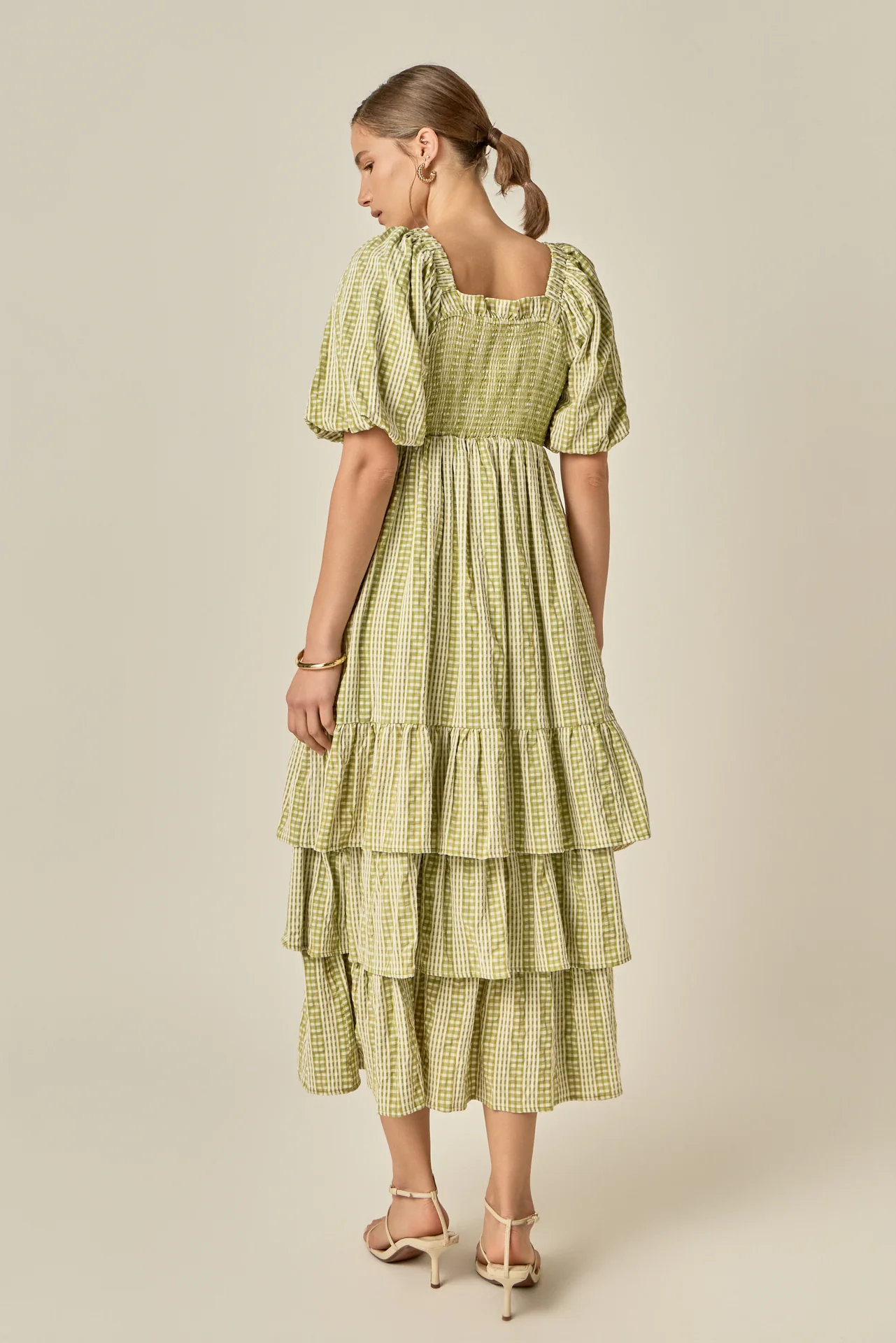 Gingham Striped Multi Tiered Maxi Dress - Image 5