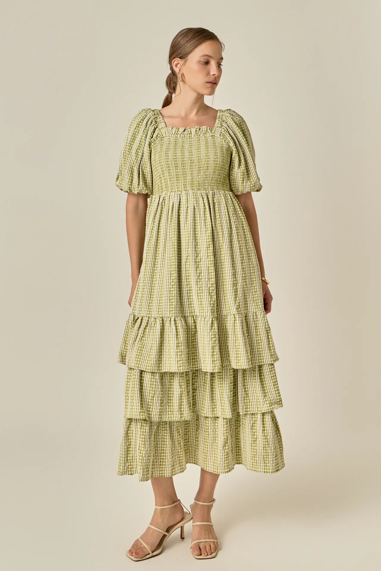Gingham Striped Multi Tiered Maxi Dress - Image 6