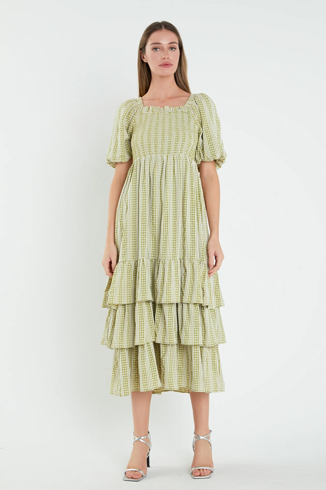 Gingham Striped Multi Tiered Maxi Dress - Image 7