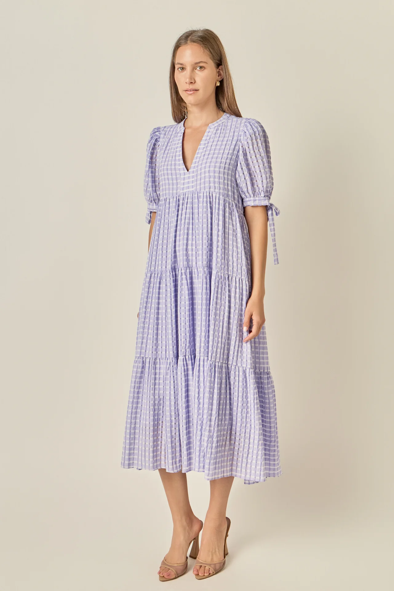 Gingham Tiered Midi Dress - Image 11