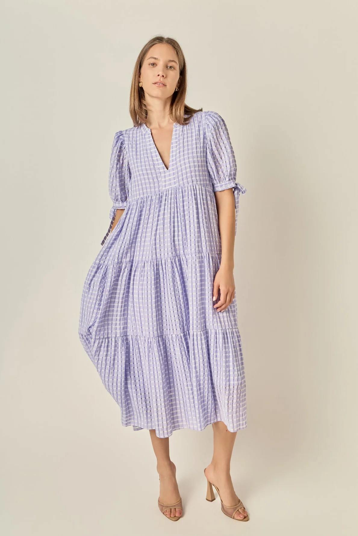 Gingham Tiered Midi Dress - Image 13
