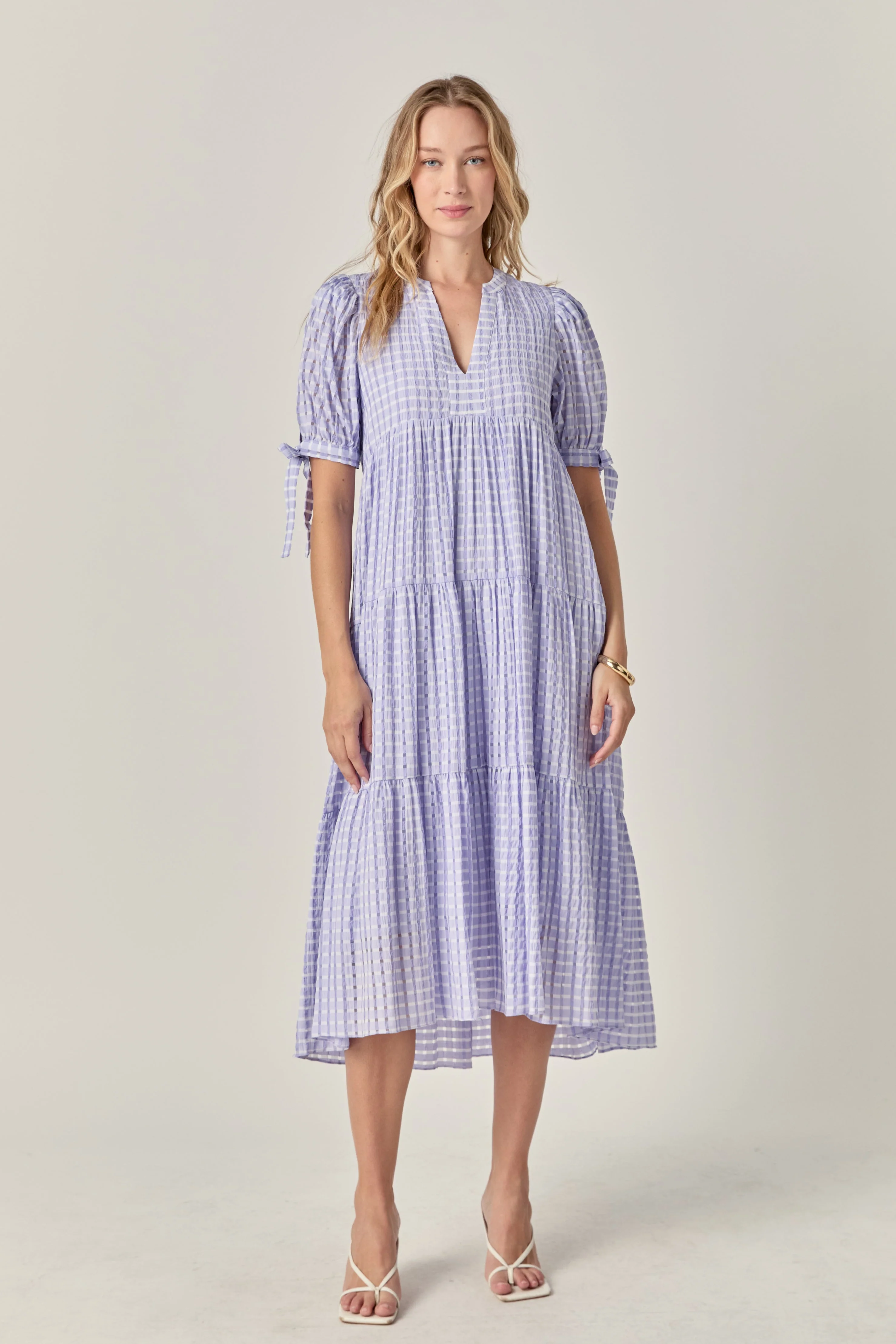 Gingham Tiered Midi Dress - Image 14