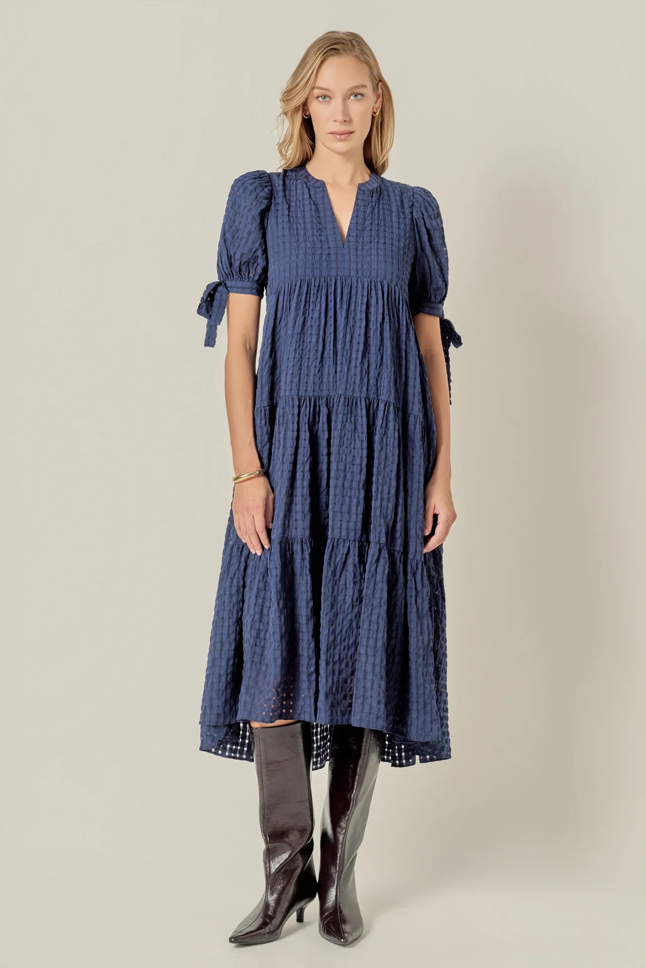 Gingham Tiered Midi Dress - Image 15