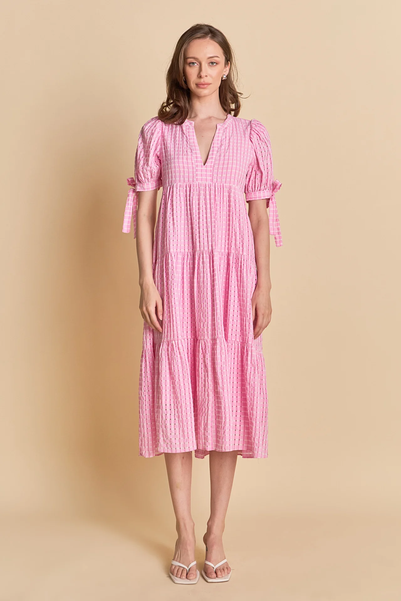 Gingham Tiered Midi Dress - Image 20