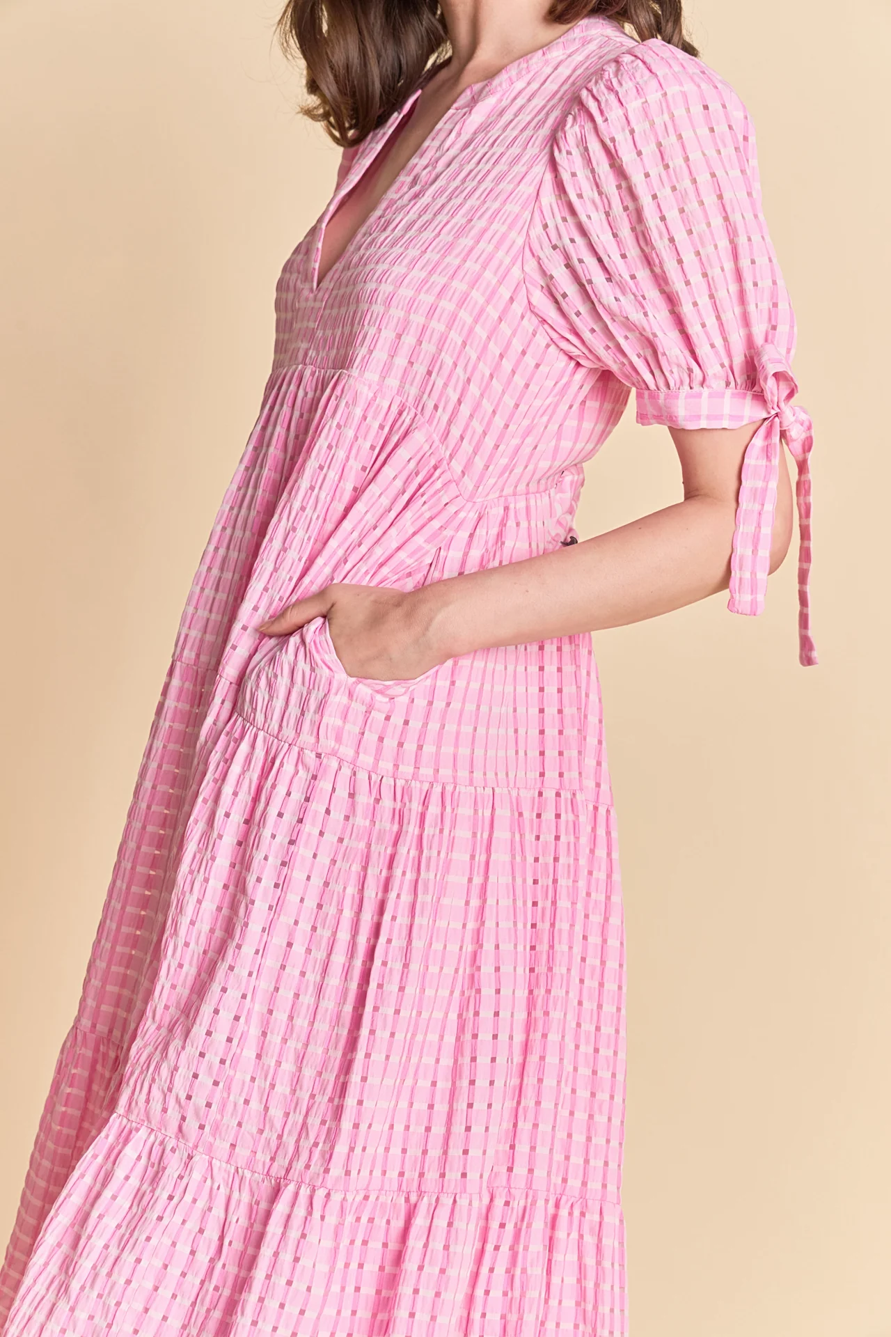 Gingham Tiered Midi Dress - Image 21