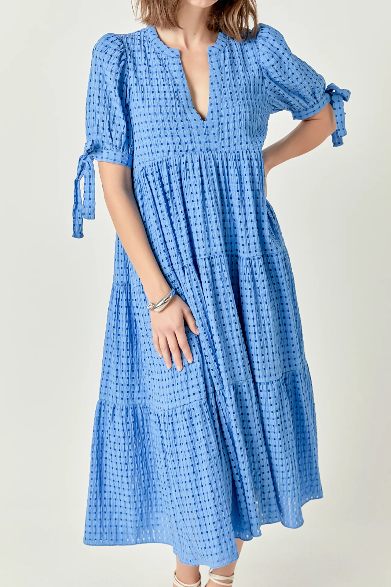 Gingham Tiered Midi Dress - Image 36