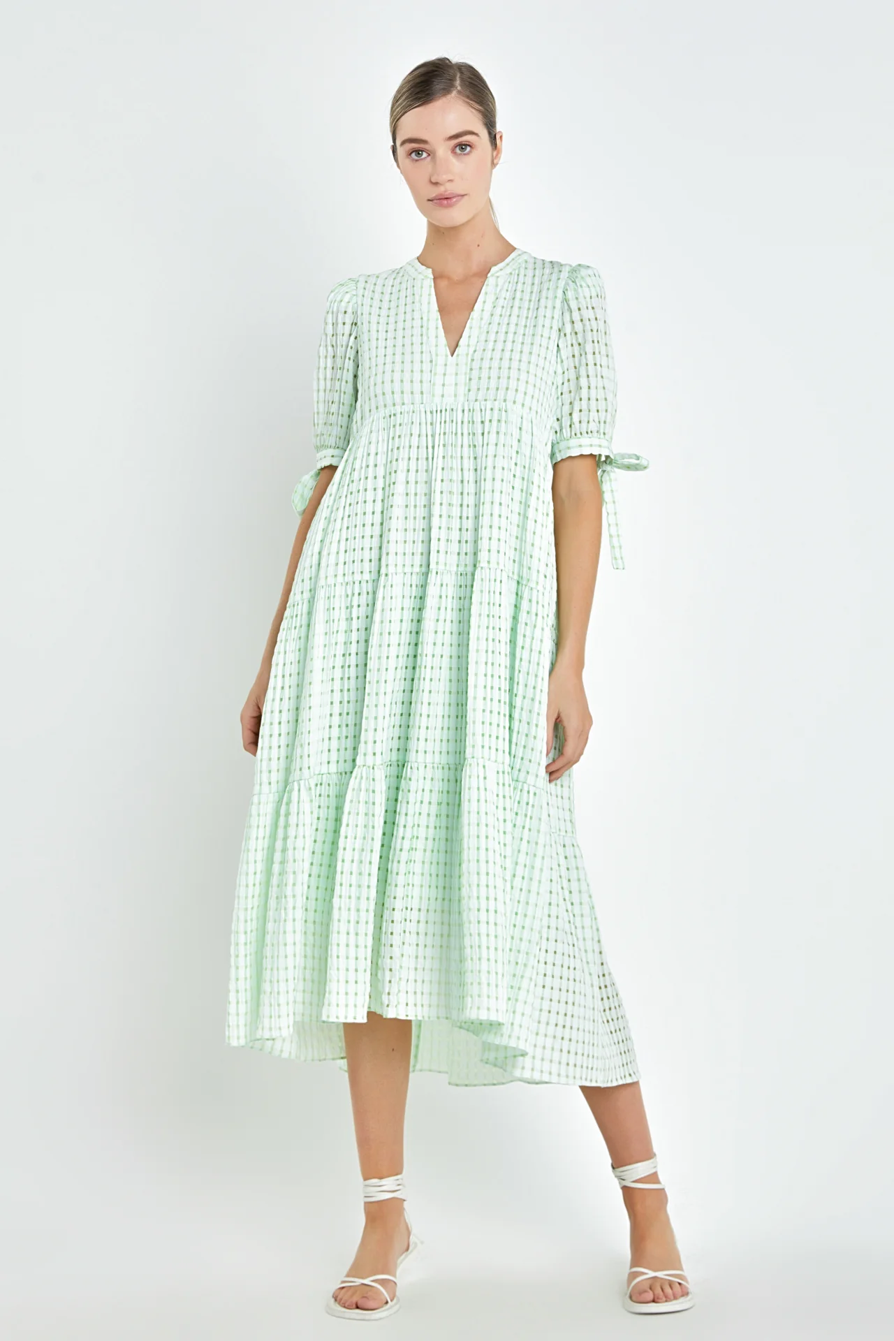 Gingham Tiered Midi Dress - Image 45