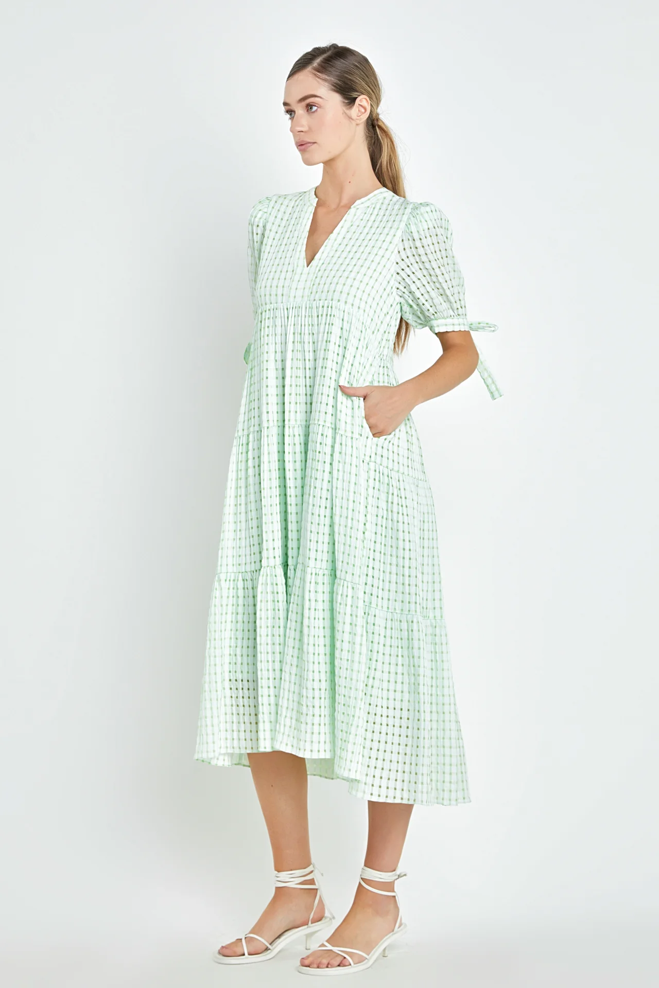 Gingham Tiered Midi Dress - Image 47