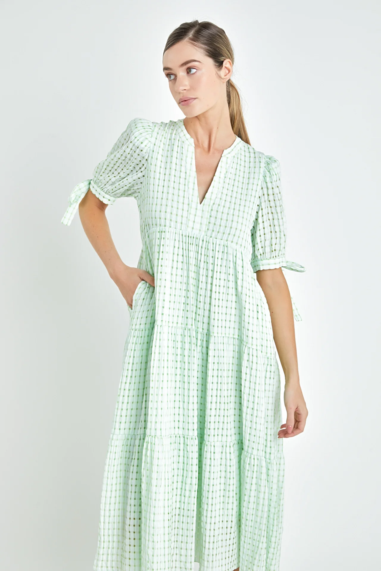 Gingham Tiered Midi Dress - Image 49
