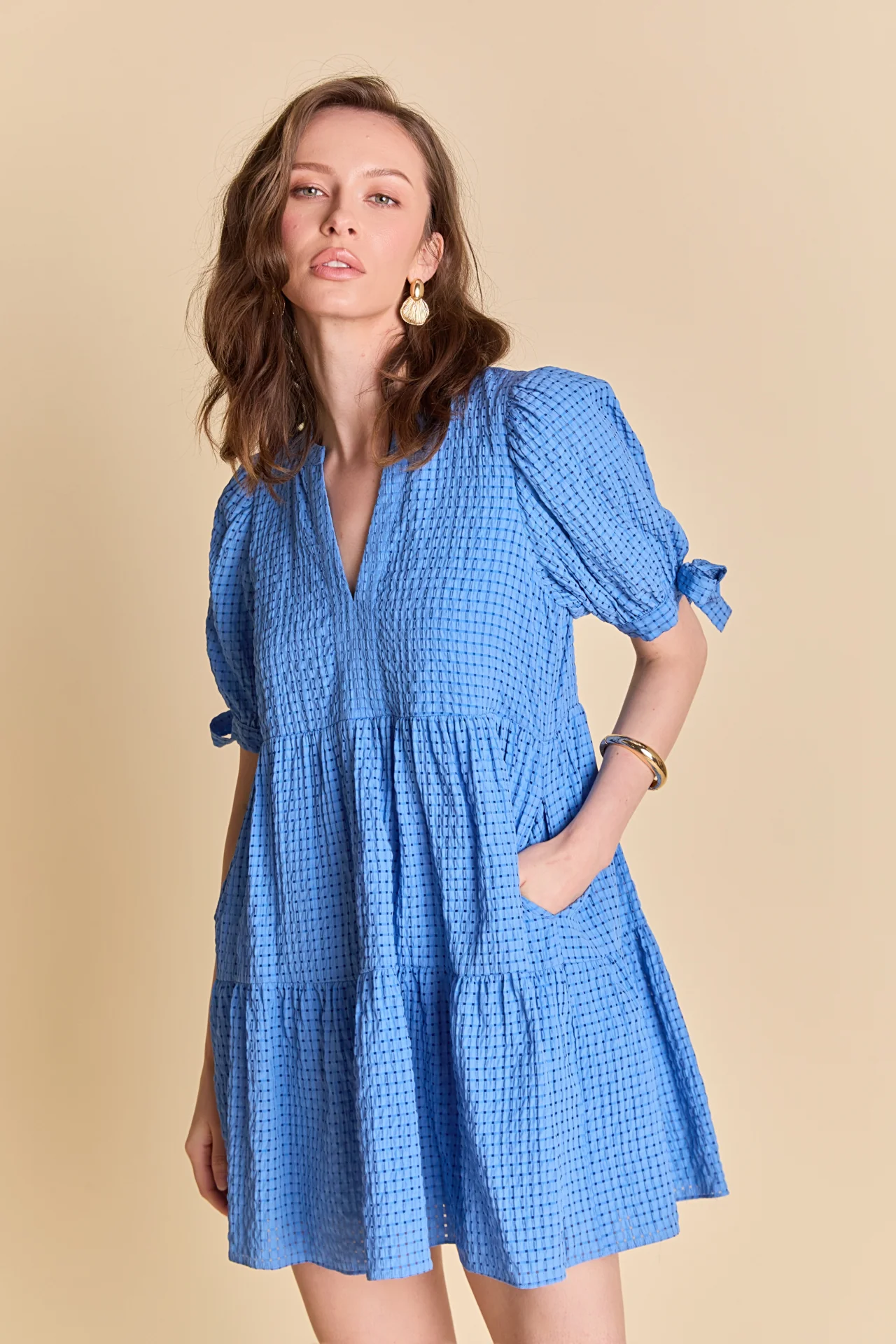 Gingham Tiered Mini Dress - Image 11