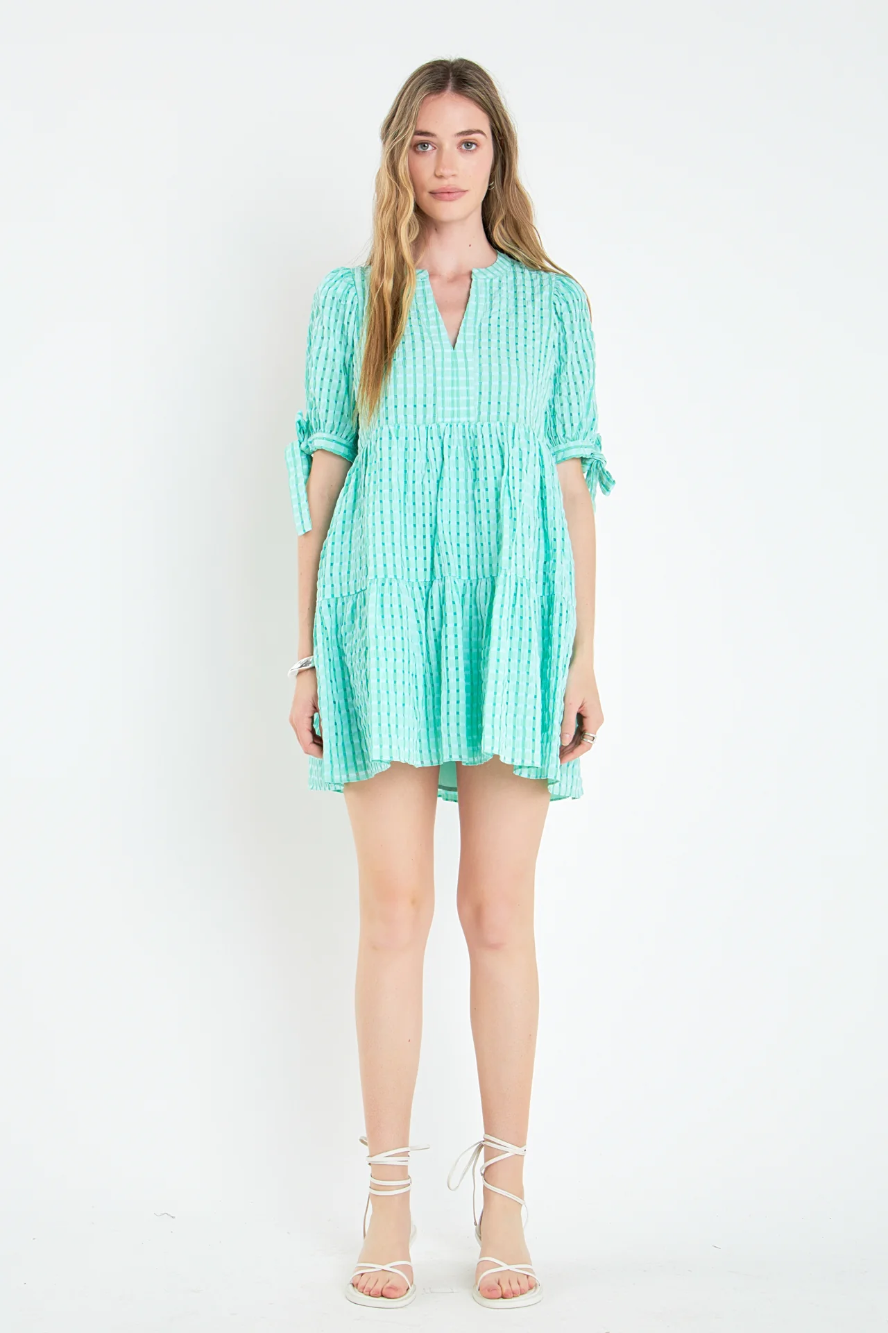 Gingham Tiered Mini Dress - Image 17