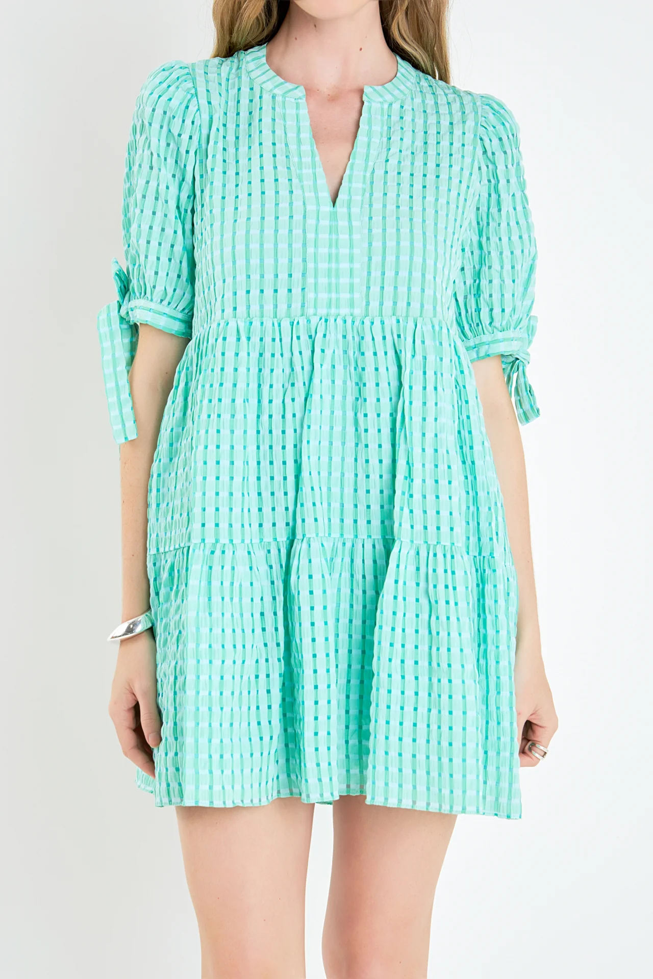 Gingham Tiered Mini Dress - Image 18