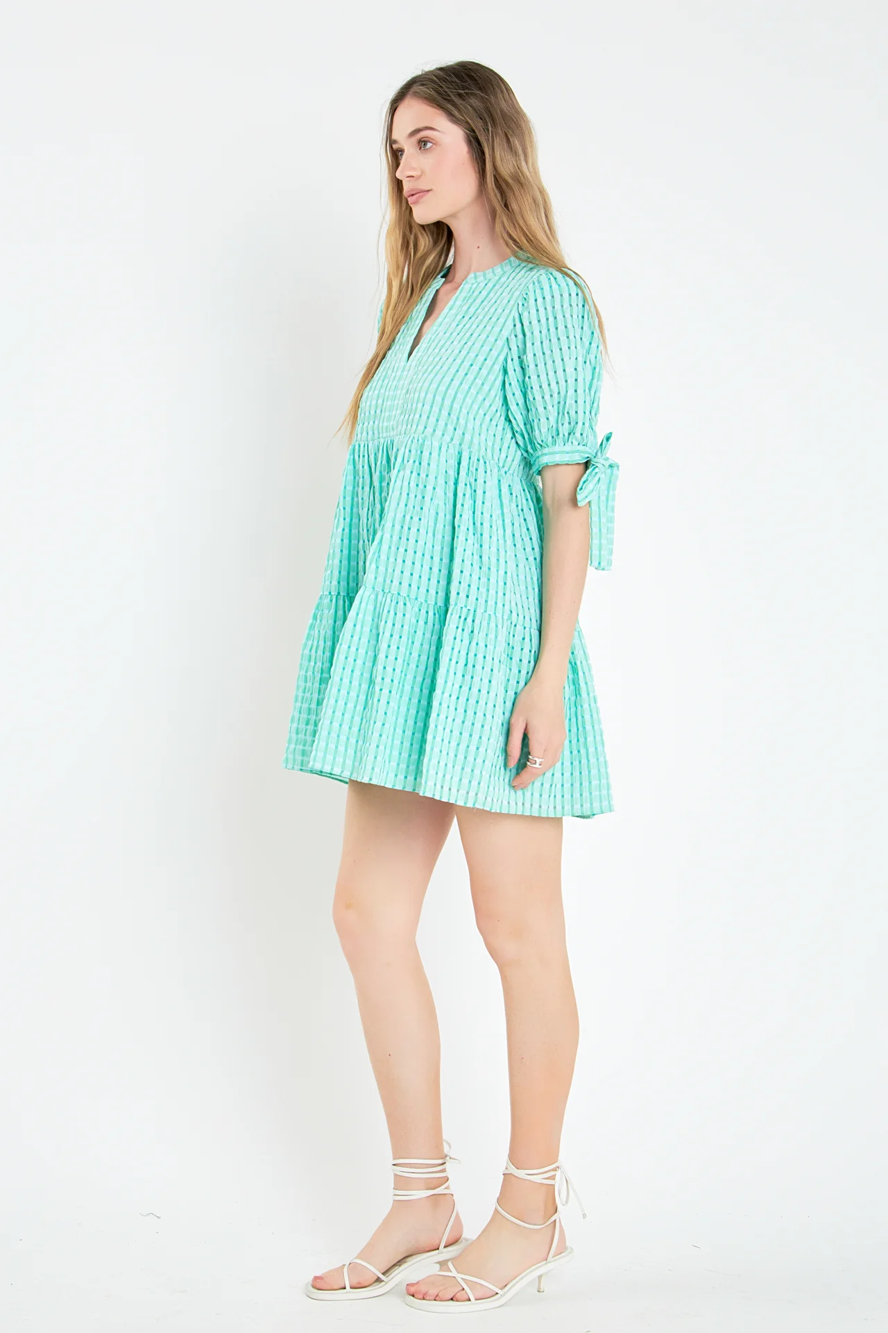 Gingham Tiered Mini Dress - Image 19